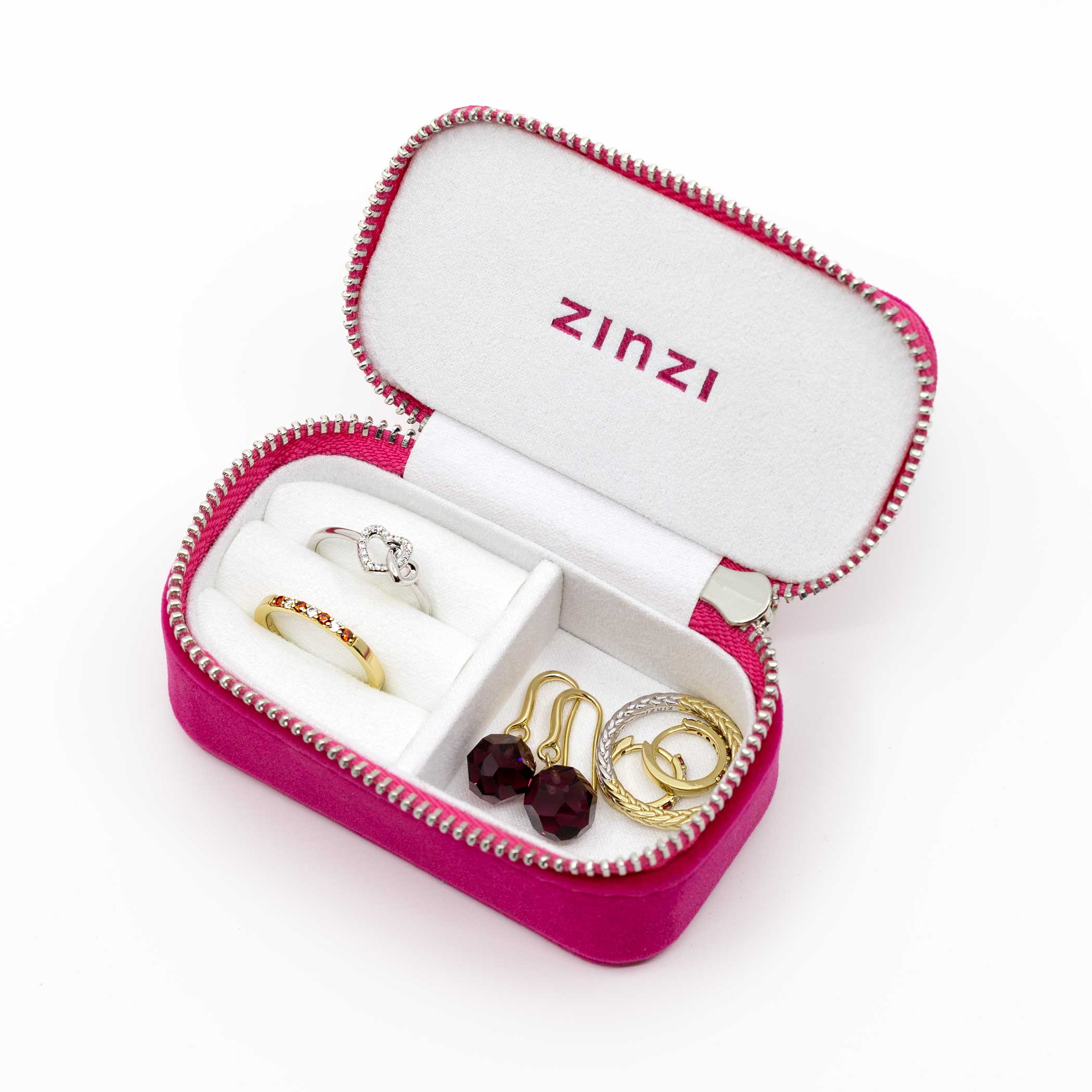 Zinzi storage box in pink suede with zipper closure, nice convenient size