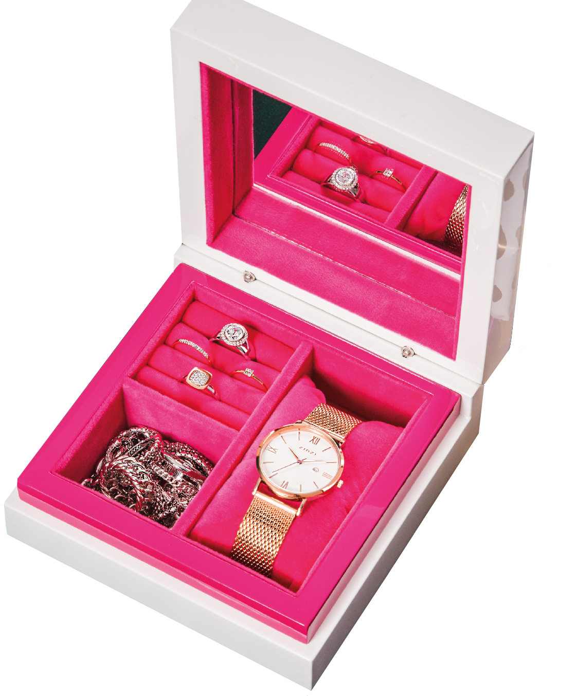 rand chaos klasse ZINZI sieradendoos wit roze velours JEWELBOX