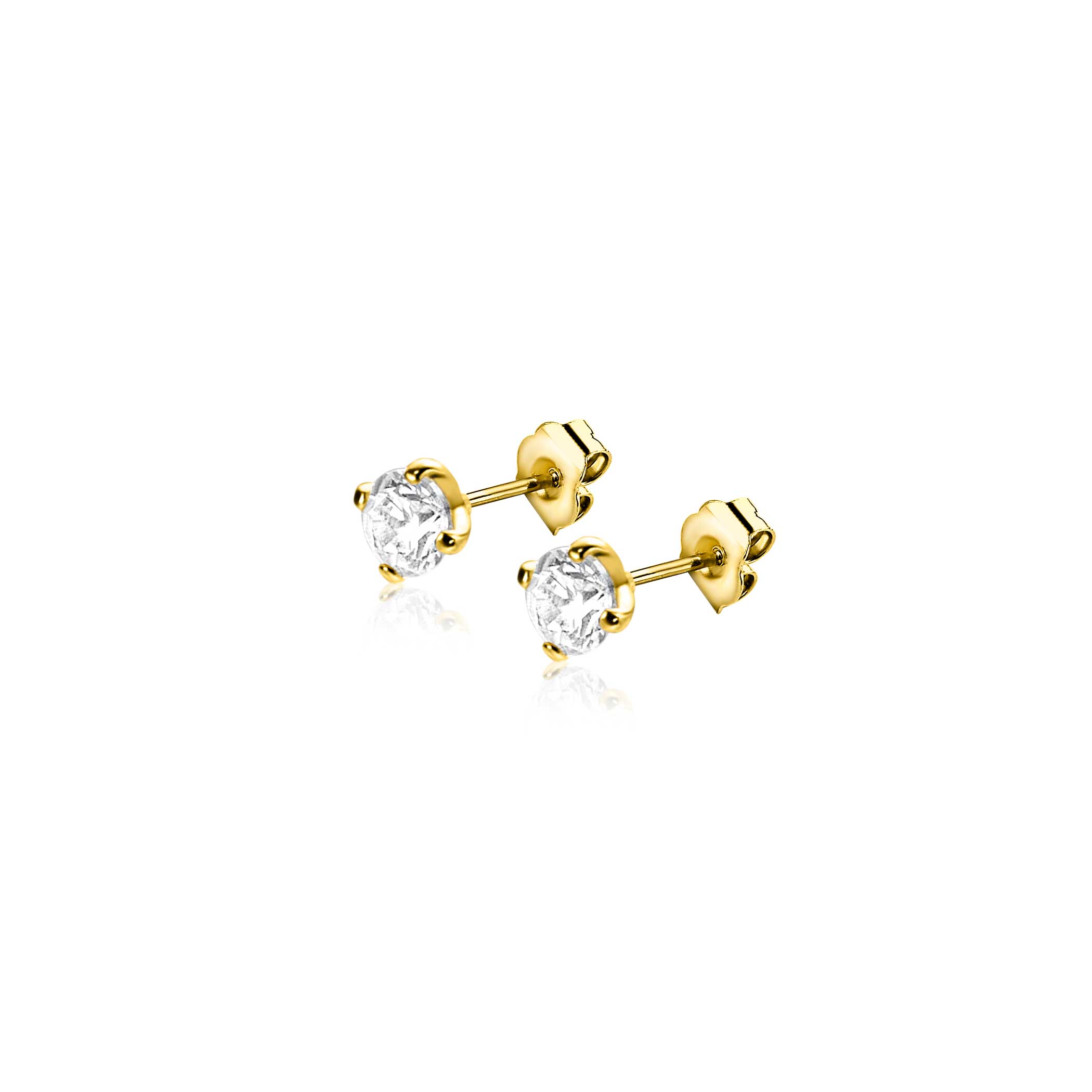 3mm ZINZI 14K Gold Stud Earrings White Zirconia in Prong Setting ZGO475