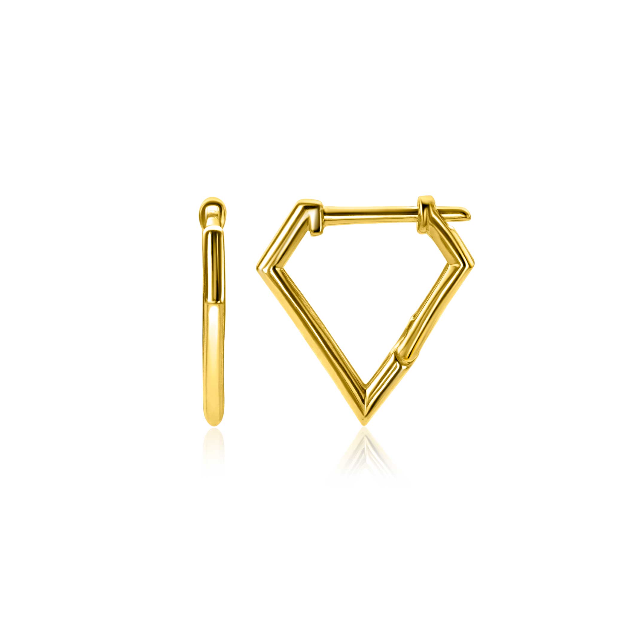 16mm ZINZI Gold 14 ct gold hoop earrings in a diamond shape with a hinged closure 16 x 2mm ZGO526