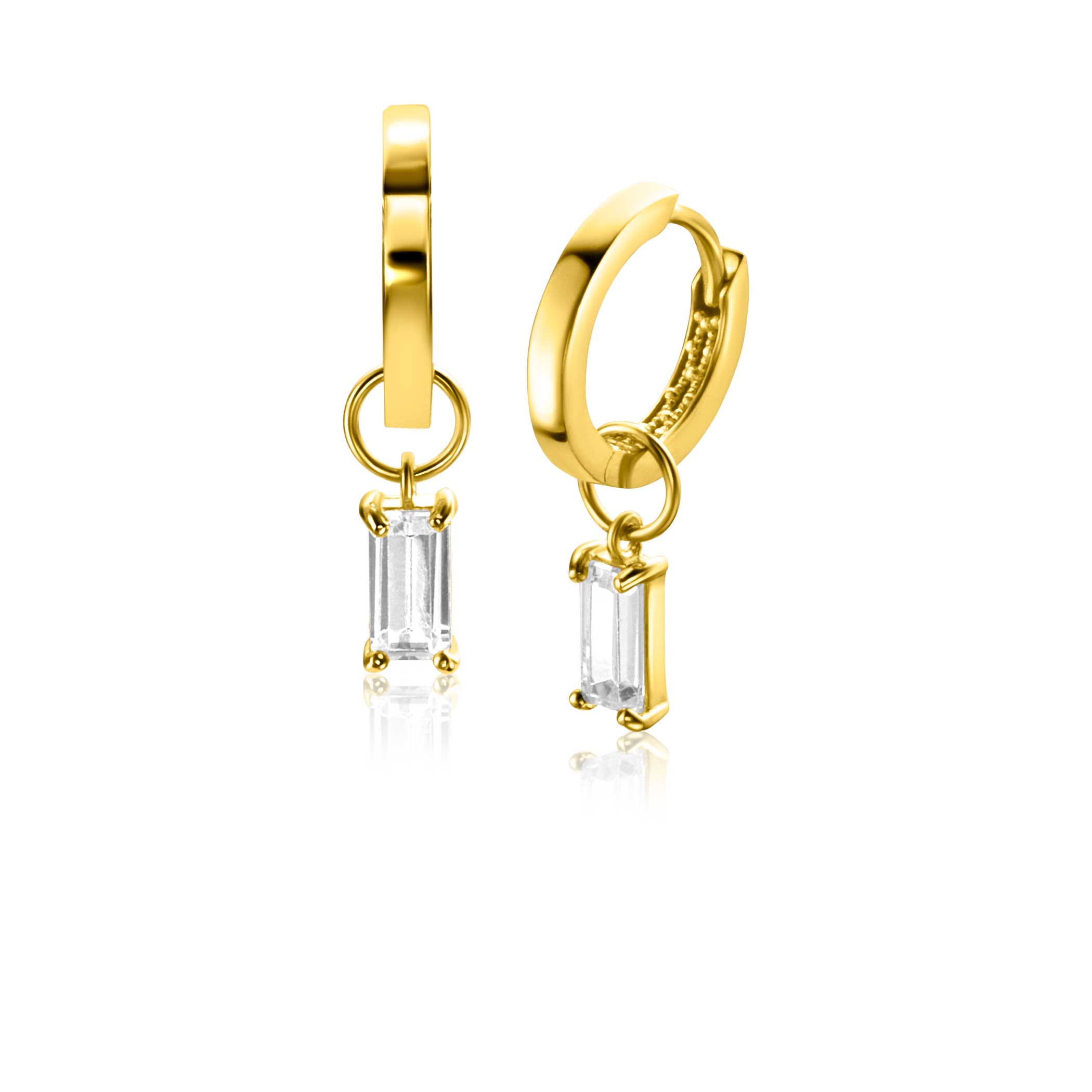 ZINZI 14K Gold Earrings Pendants Baguette Cut White Zirconia 7mm ZGCH424 (excl. hoop earrings)