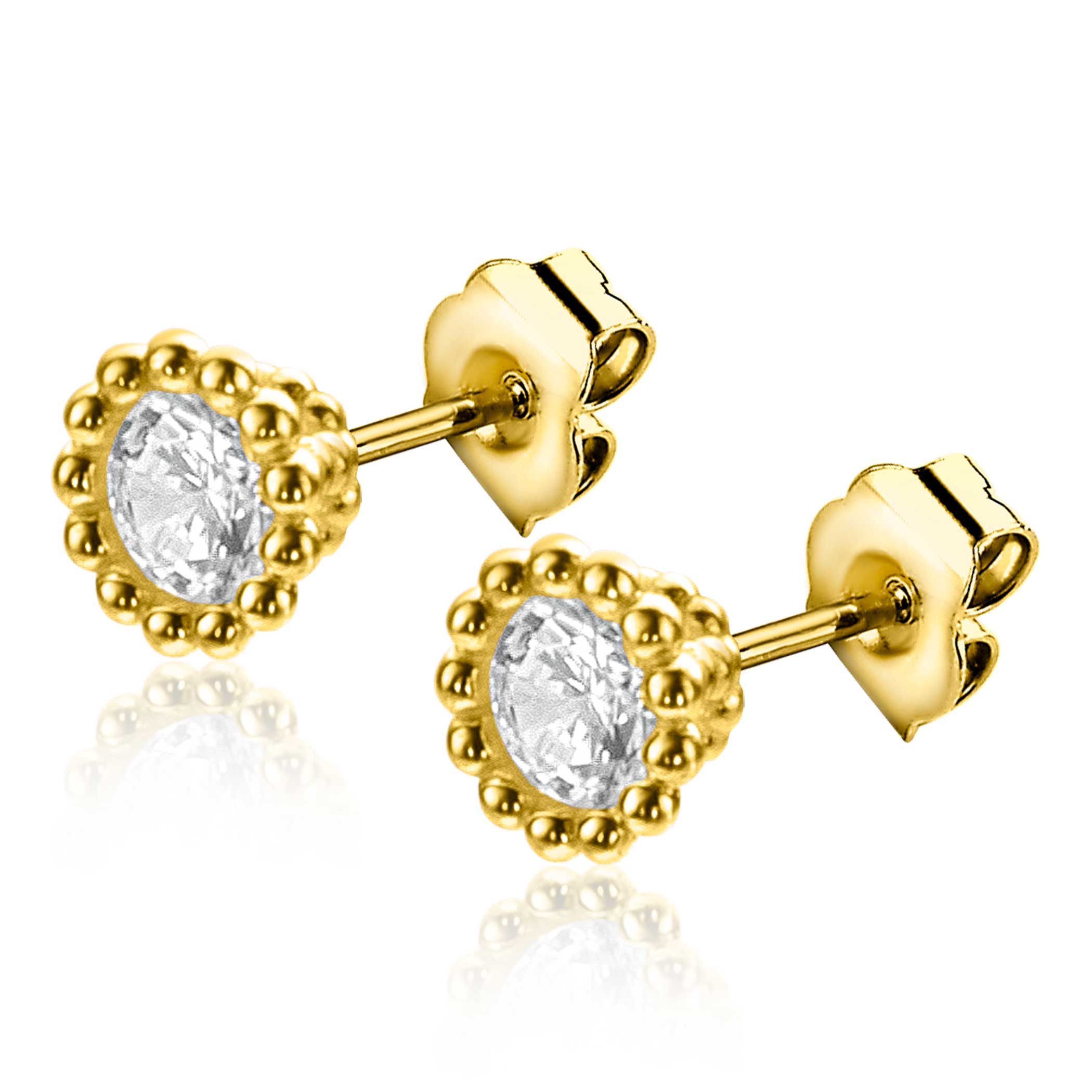 4,5mm ZINZI 14K Gold Stud Earrings Beads White Zirconia ZGO319