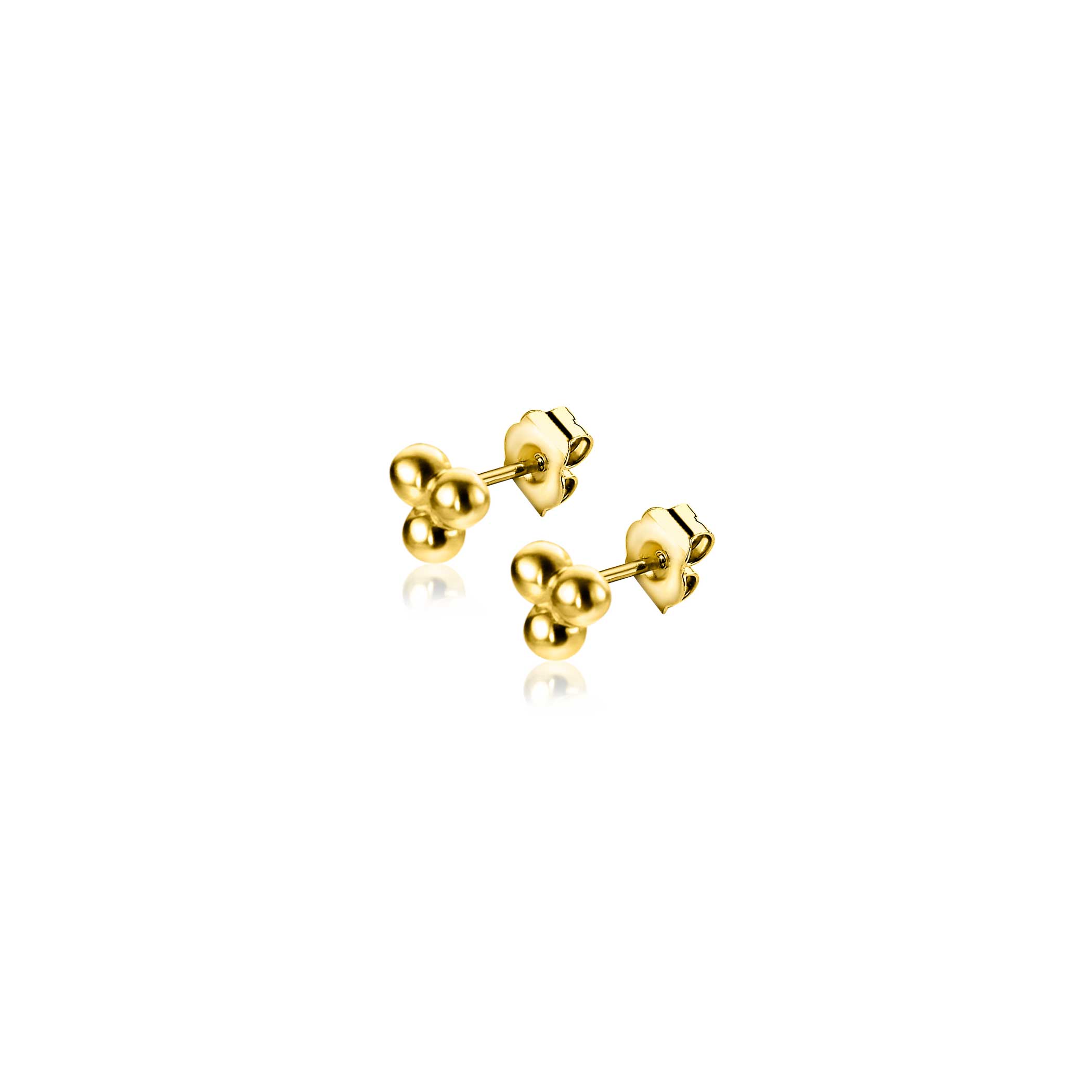 3mm ZINZI 14K Gold Stud Earrings Triangle 3 Beads ZGO476