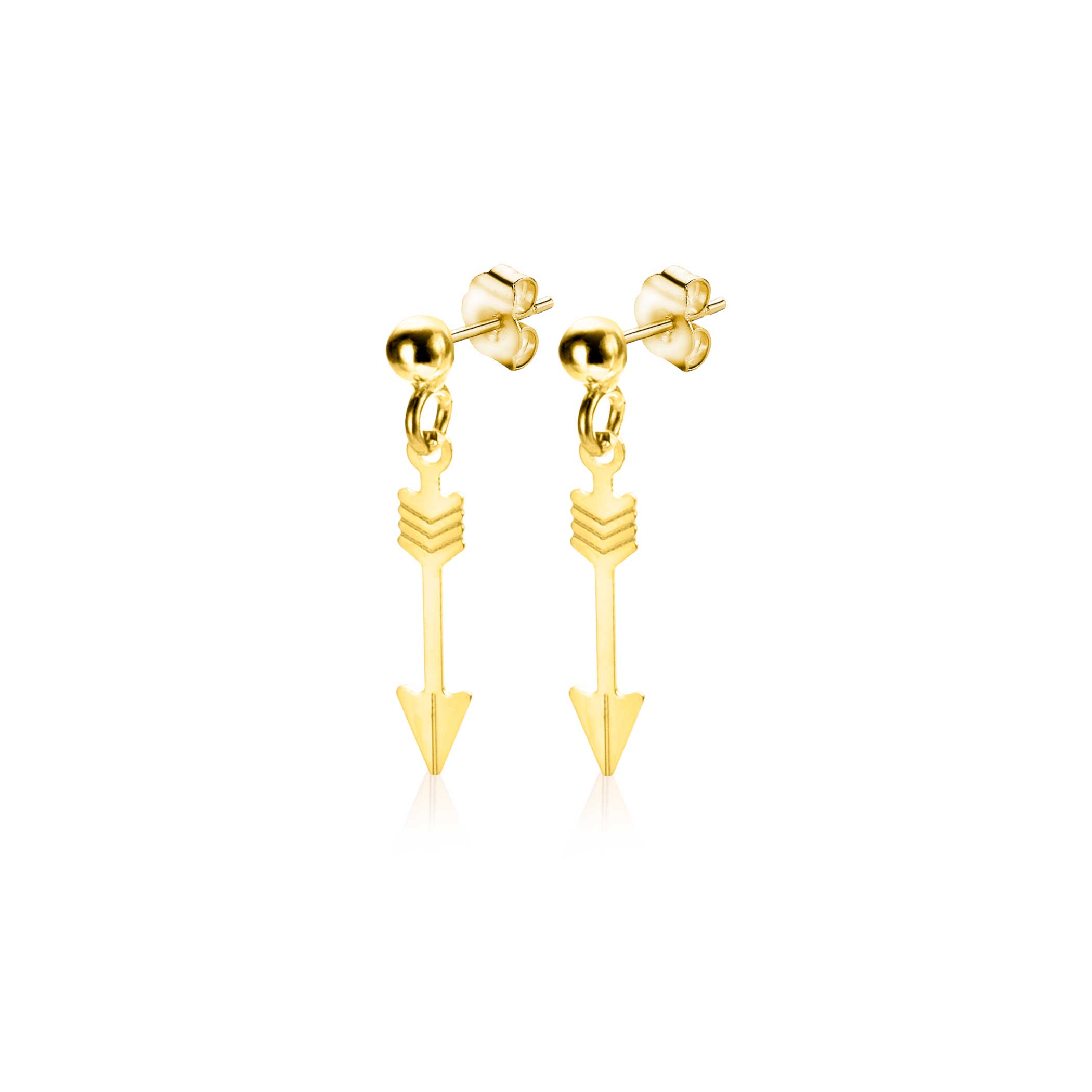 21mm ZINZI 14K Gold Stud Earrings Dangling Arrow ZGO383