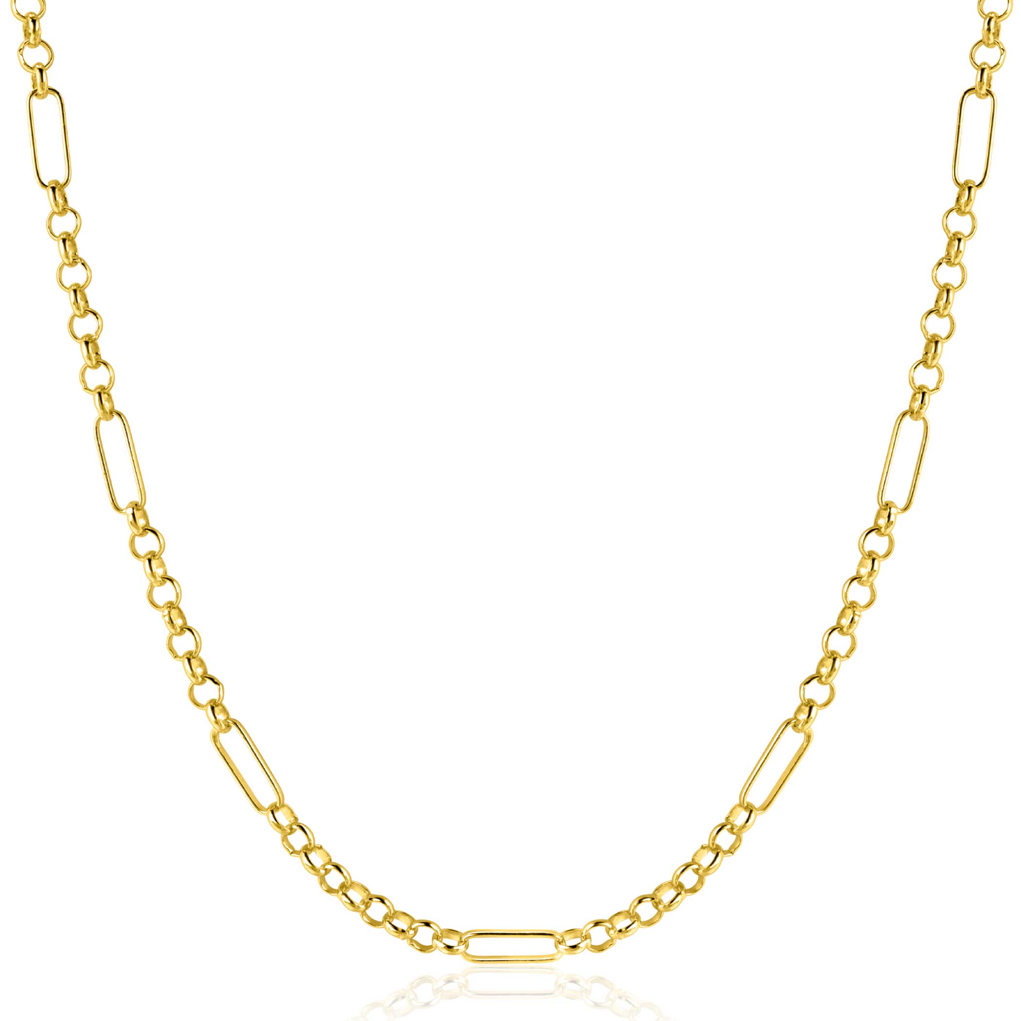 ZINZI Gold 14 karat solid gold necklace with paperclip links combined with curb links 41-43cm ZGC495

