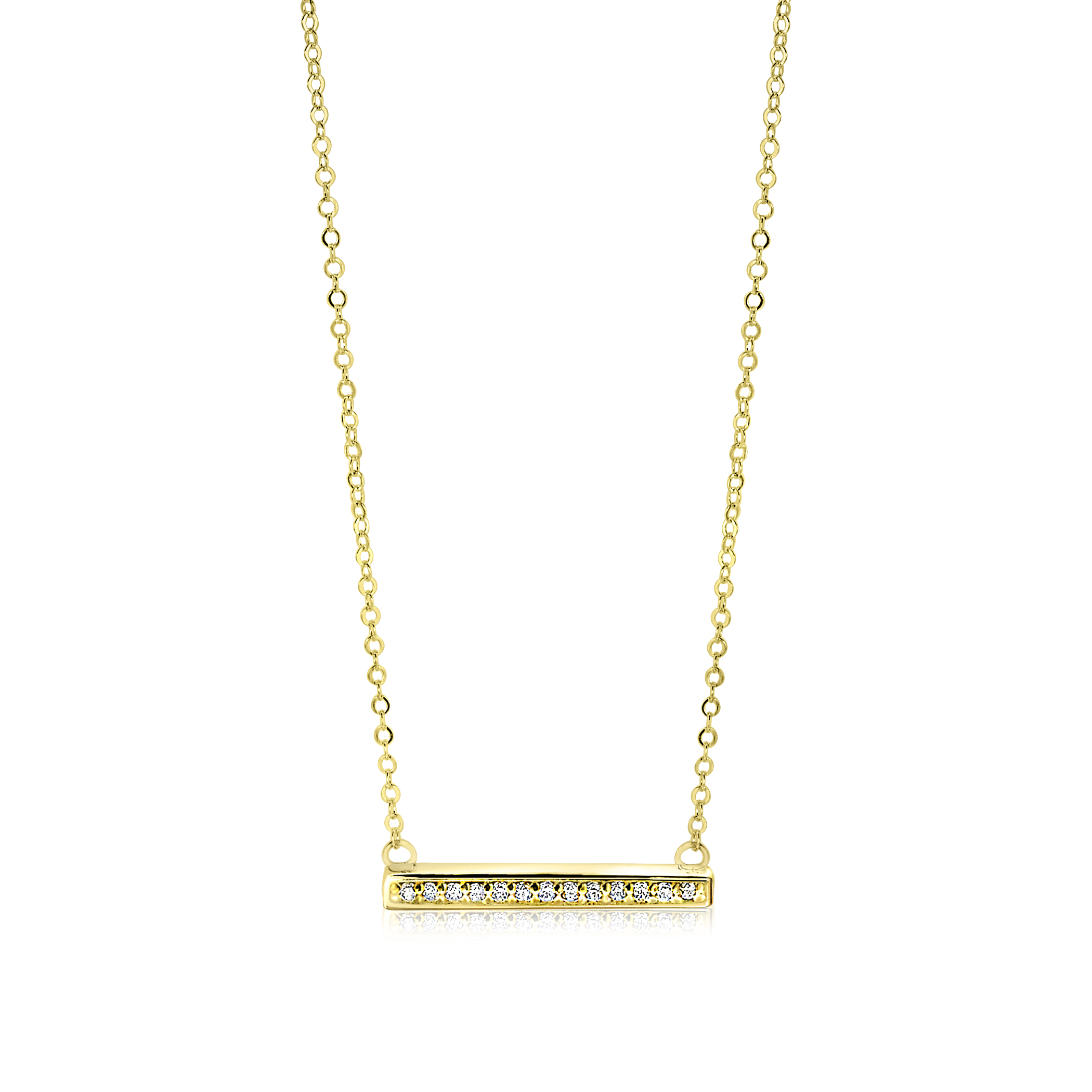 ZINZI 14K Gold Necklace Bar White Zirconia 45cm ZGC182