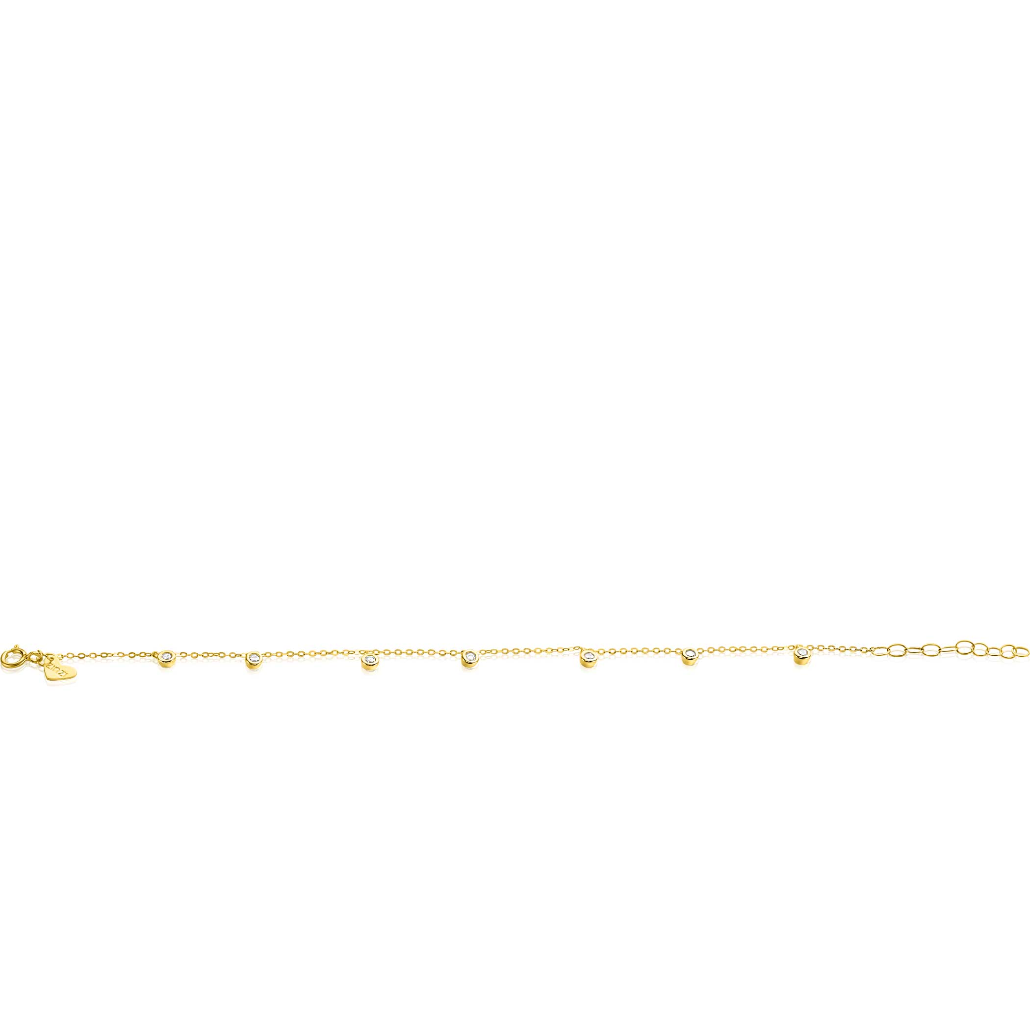 ZINZI 14K Gold Bracelet 7 Round Charms White Zirconias 15,5-18,5cm ZGA451