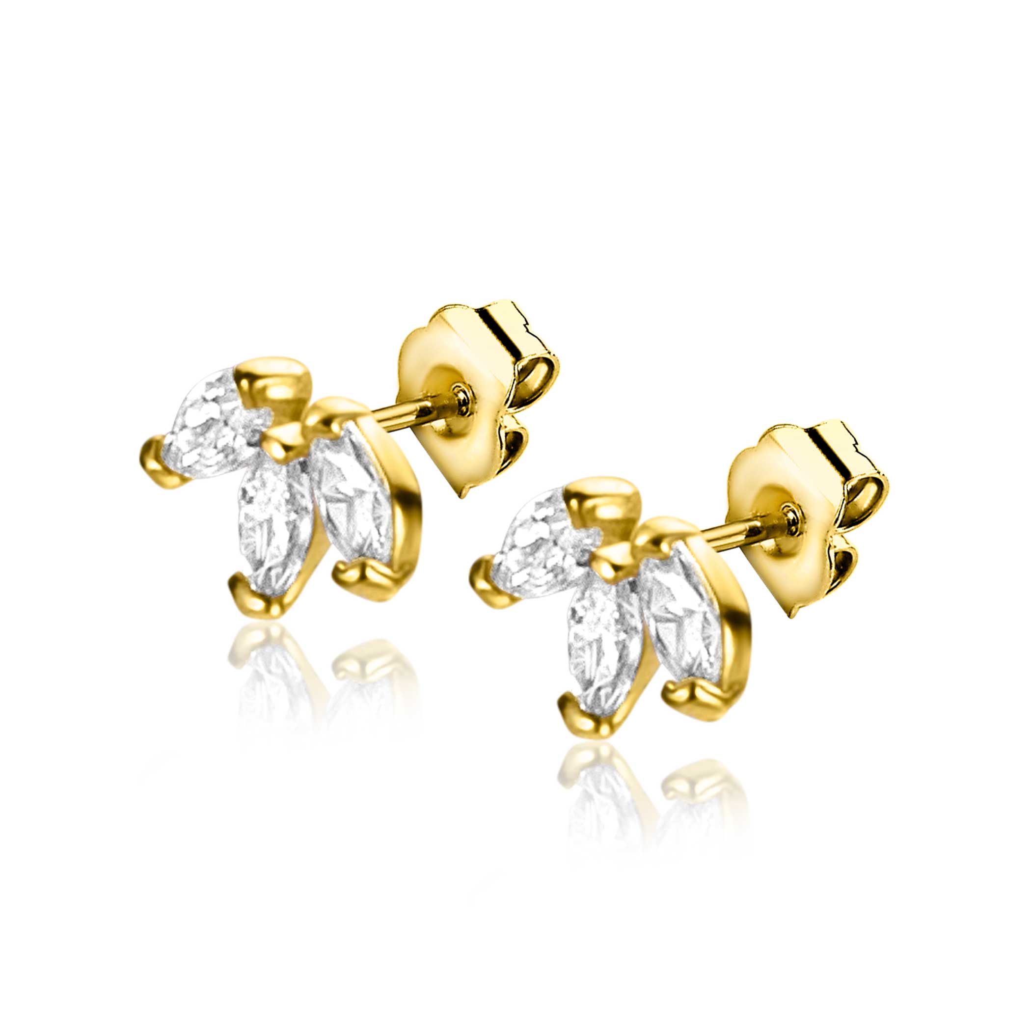 5mm ZINZI 14K Gold Stud Earrings White Zirconias ZGO411