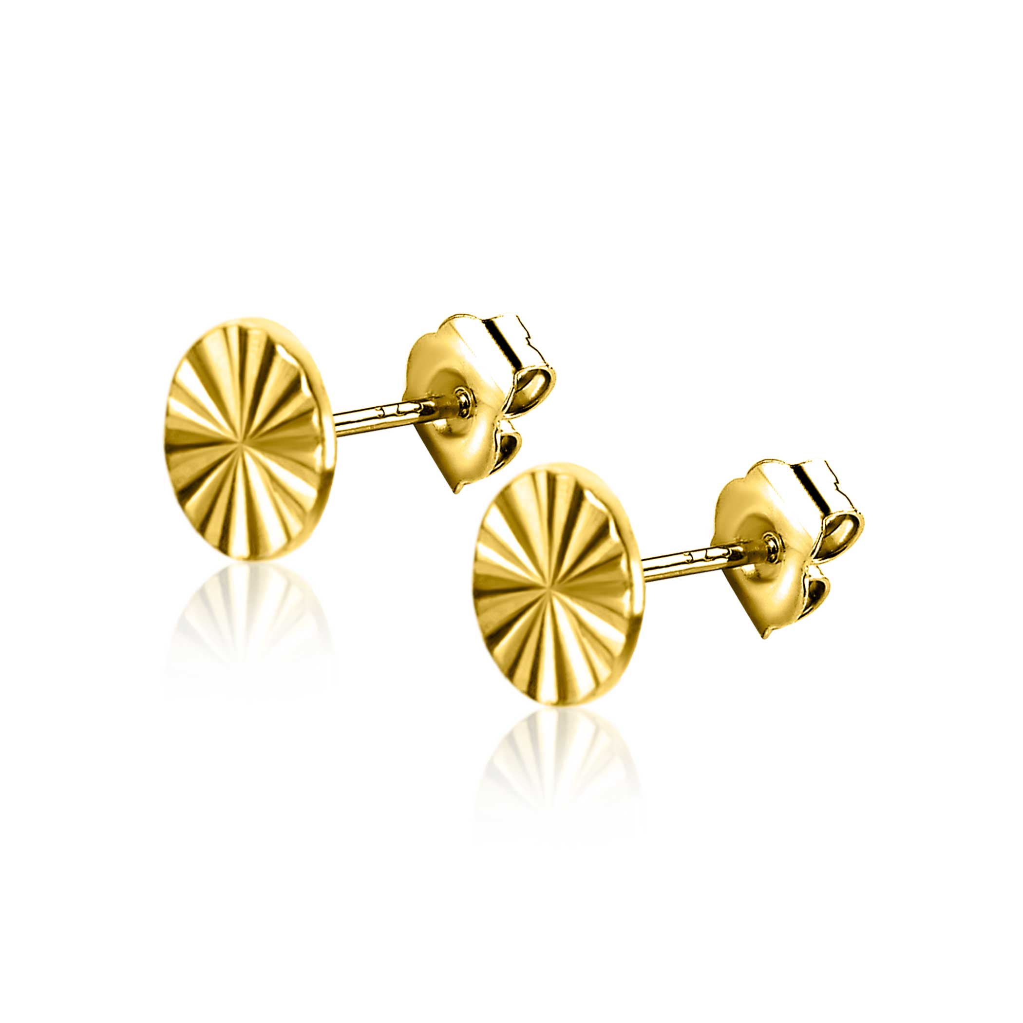 5mm ZINZI 14K Gold Stud Earrings Coin with Sun Rays ZGO341