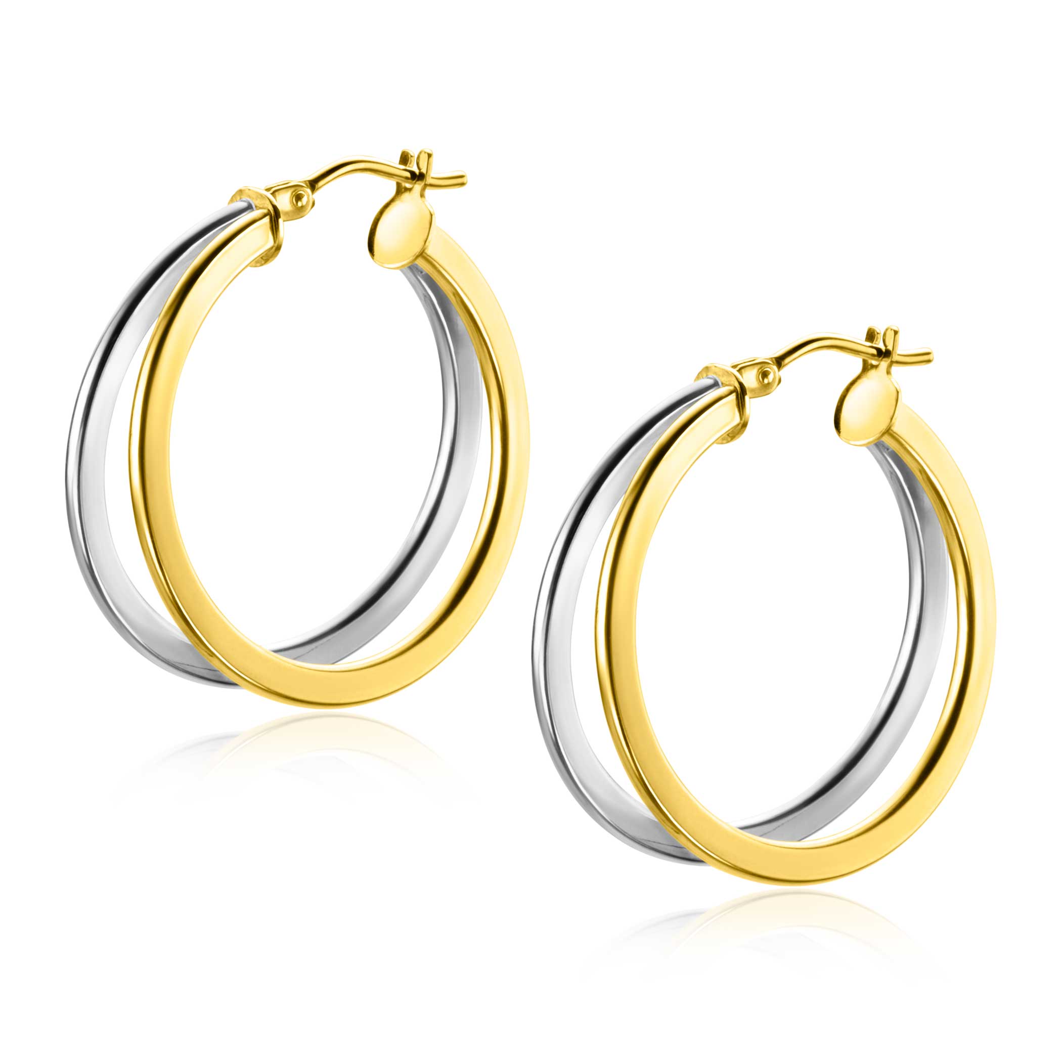 25mm ZINZI 14K Gold Bicolor Hoop Earrings Trendy Double Tube ZGO339B