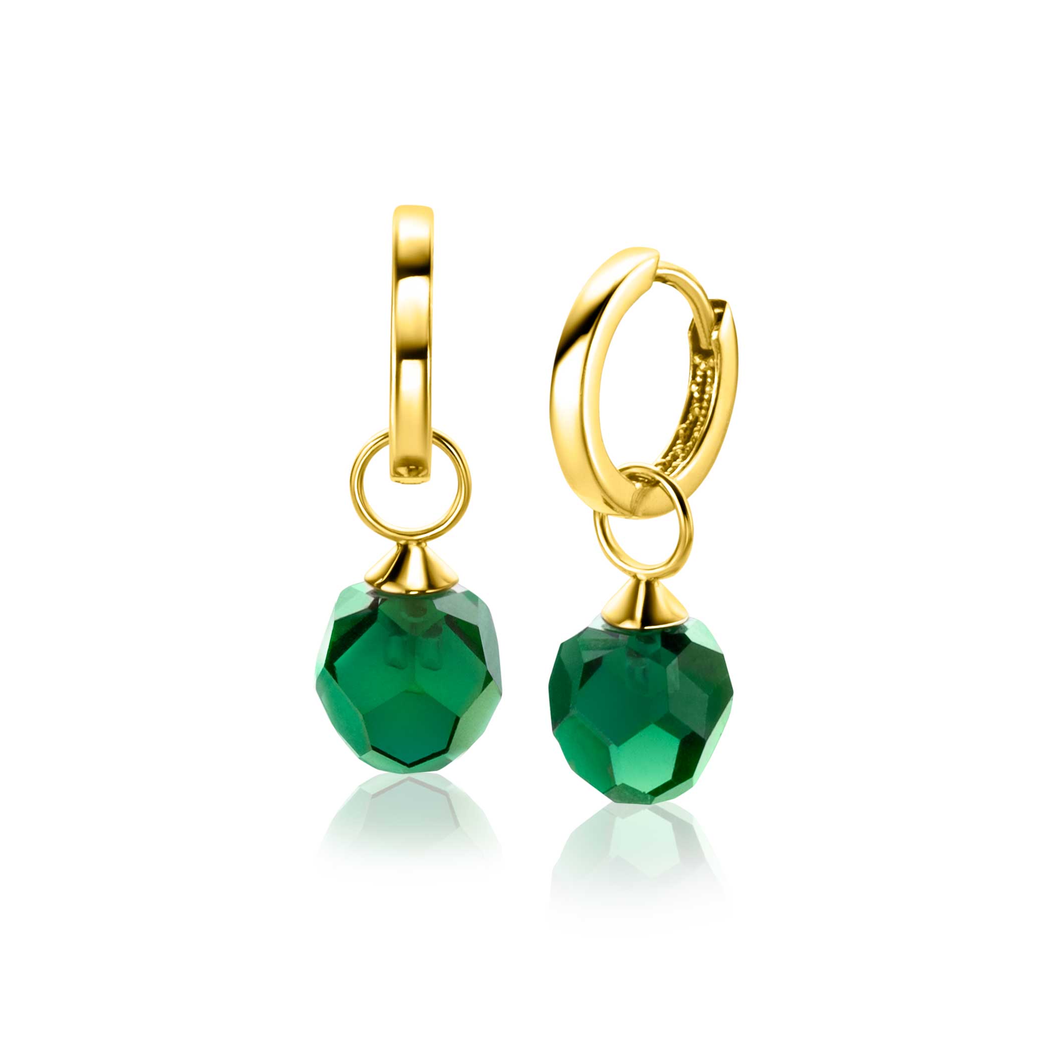 ZINZI 14K Gold Earrings Pendants Green Beads 8mm ZGCH144G (excl. hoop earrings)