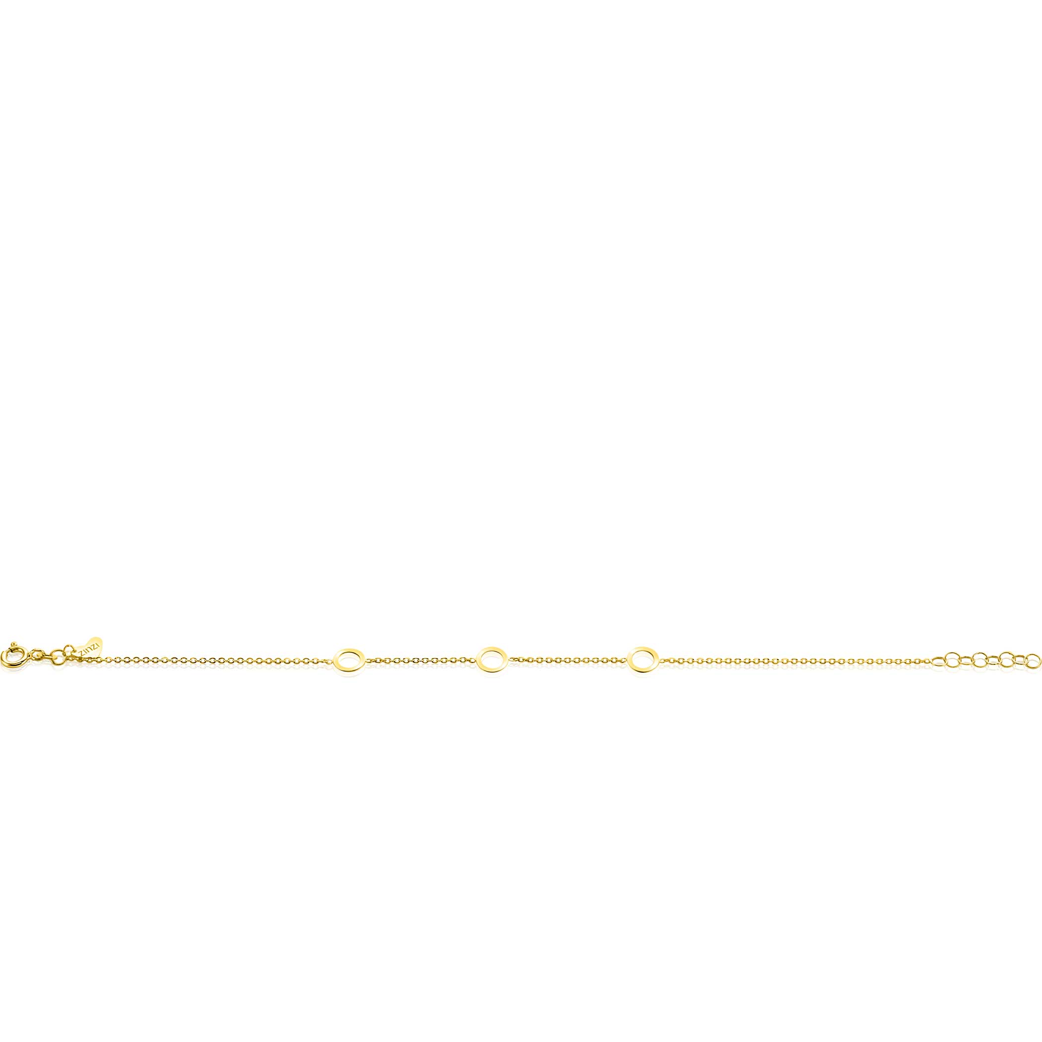 ZINZI 14K Gold Rolo Chain Bracelet 3 Open Circles 6,5mm width 18-20cm ZGA445