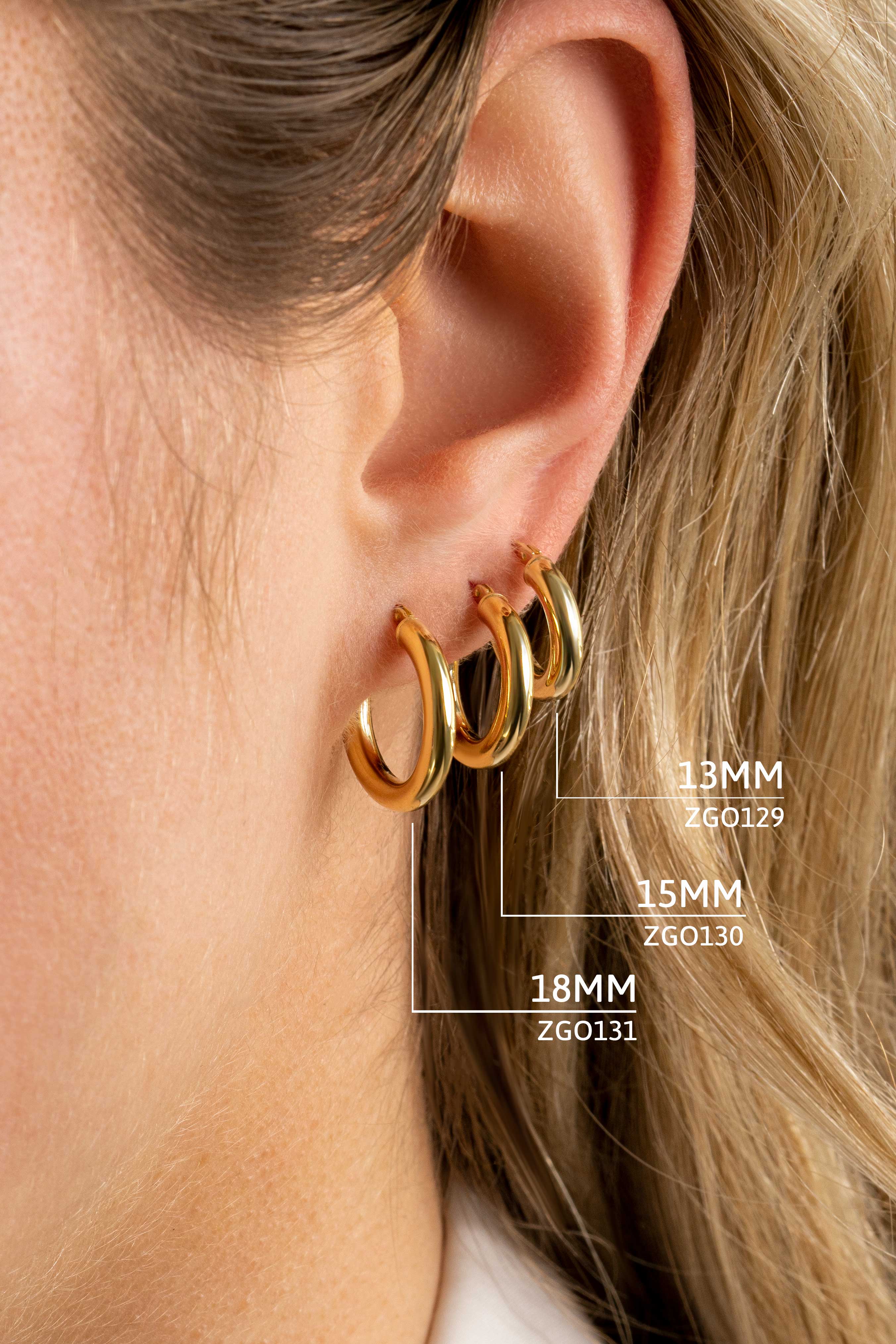ZINZI 14K Gold Hoop Earrings Round Tube 13 x 3mm ZGO129