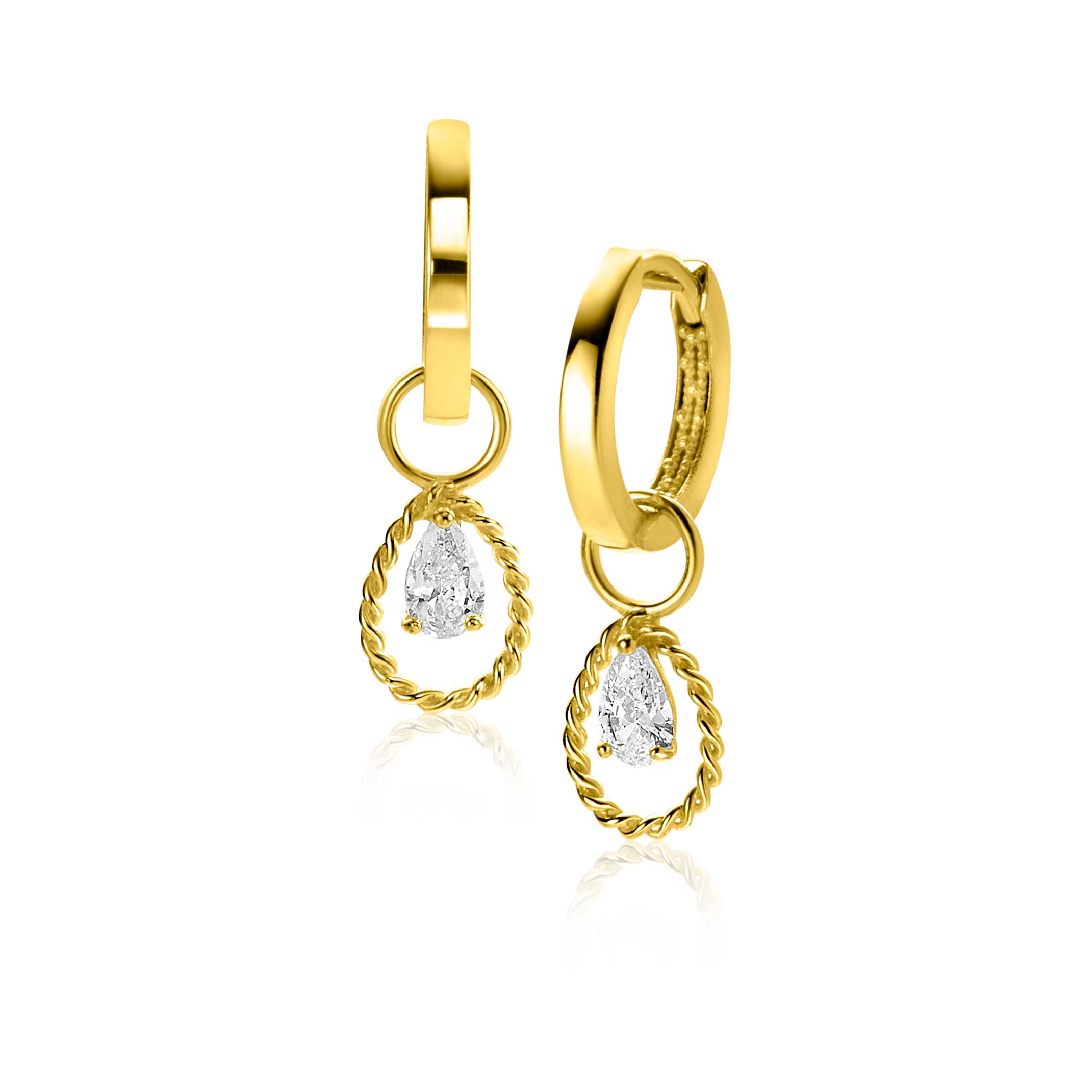 ZINZI 14K Gold Earrings Pendants Drop White Zirconia ZGCH478 (excl. hoop earrings)