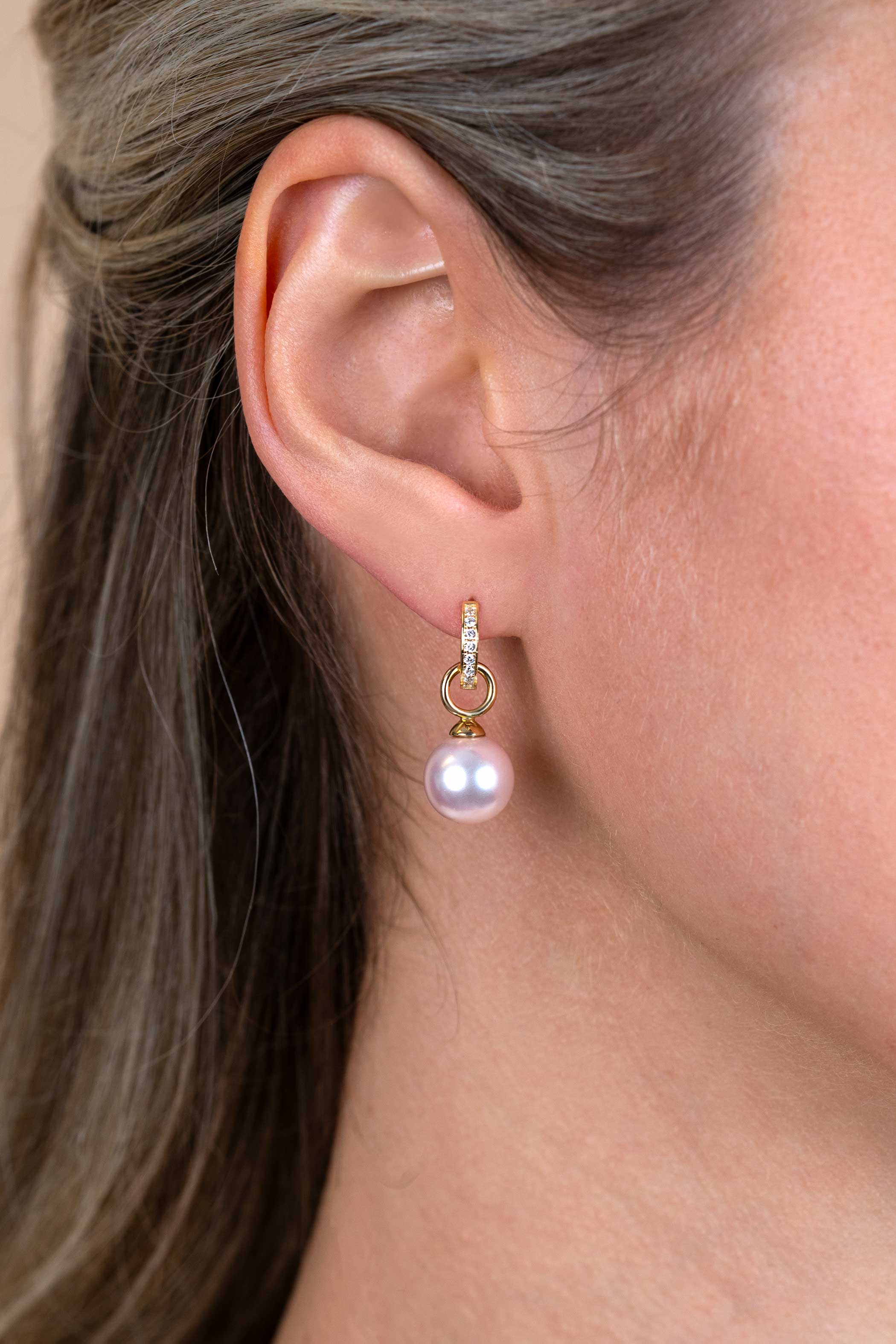 10mm ZINZI Gold 14-karat gold earring pendants with pink Swarovski crystal pearl, ZGCH002 (without hoops)