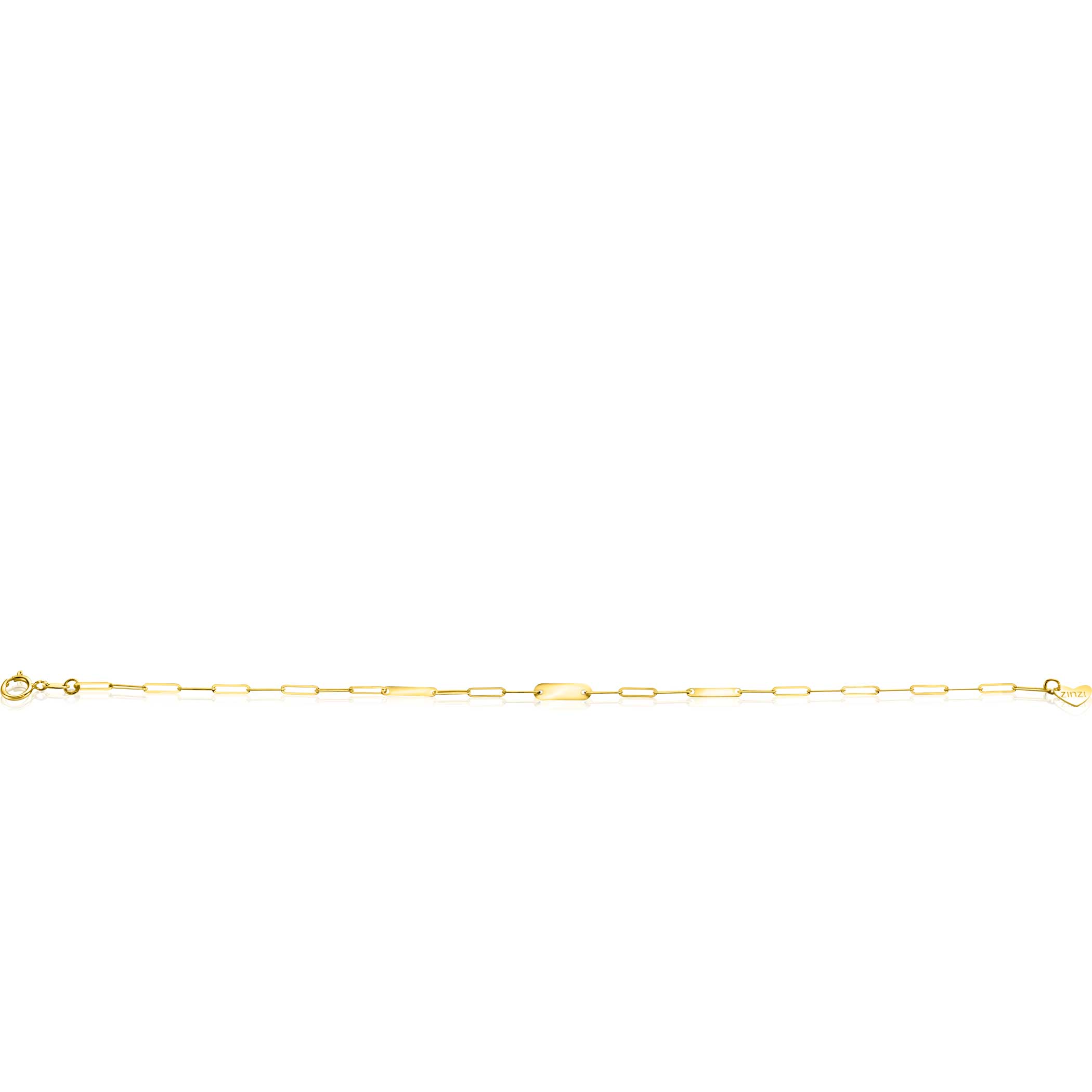 ZINZI 14K Gold Paperclip Chain Bracelet 3 Small Flat Bars 1,8mm width 19cm ZGA443
