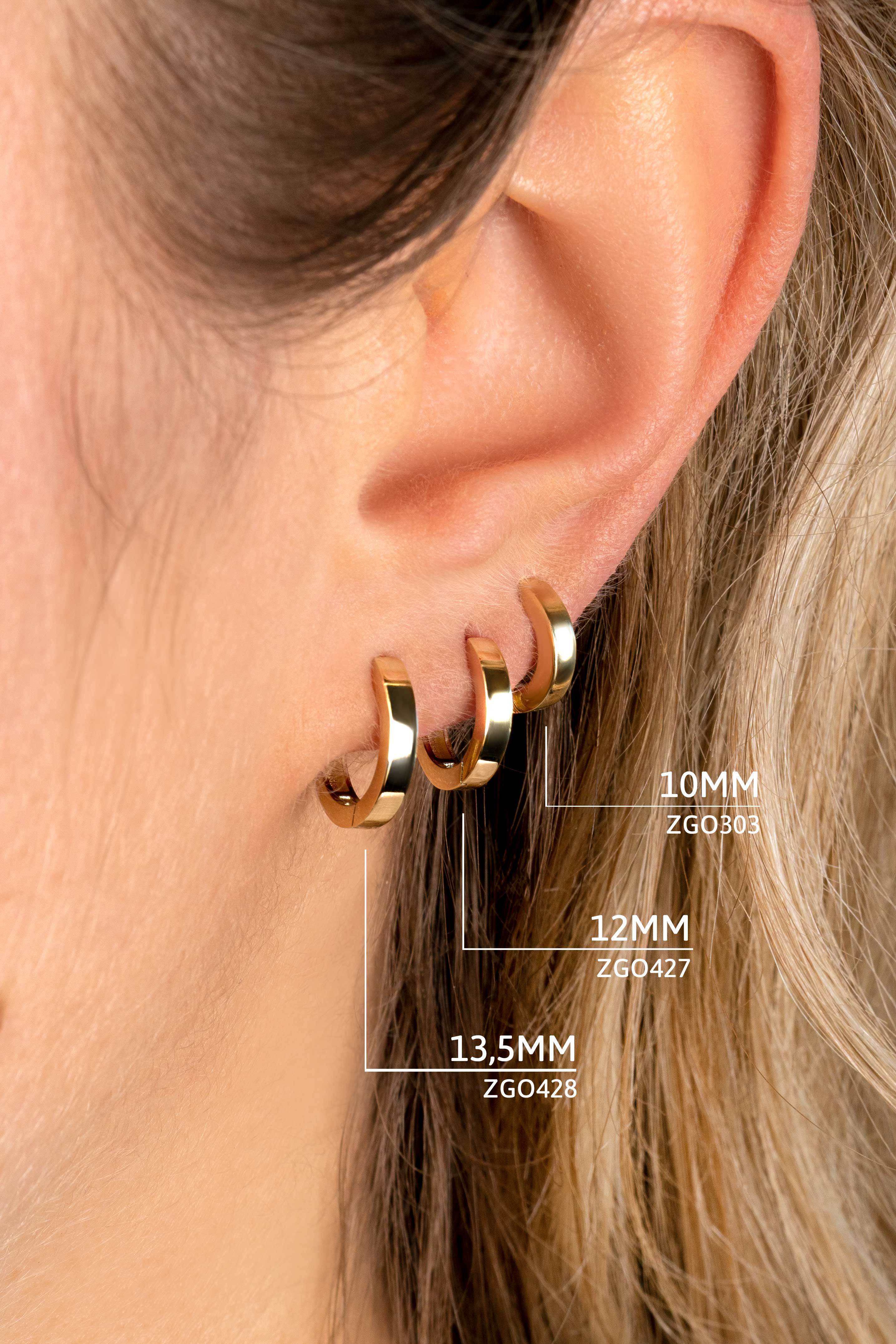 ZINZI 14K Gold Hoop Earrings Square Tube 10 x 2,3mm ZGO303