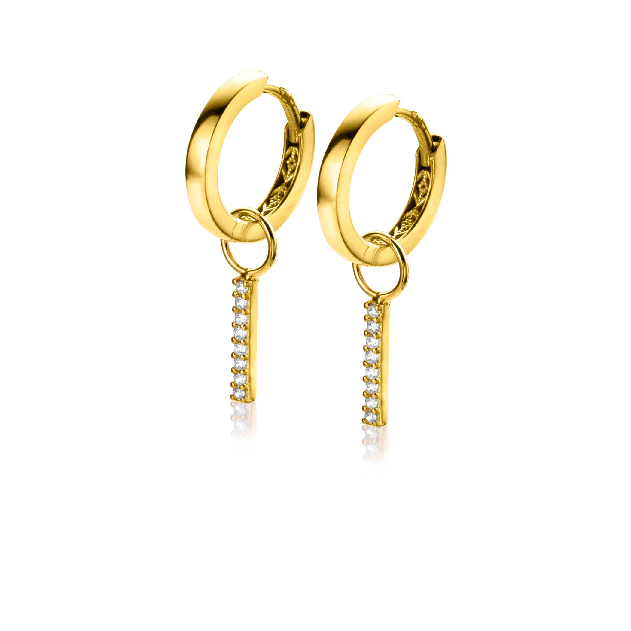 ZINZI 14K Gold Earrings Pendants Bar White Zirconias 10mm ZGCH387 (excl. hoop earrings)