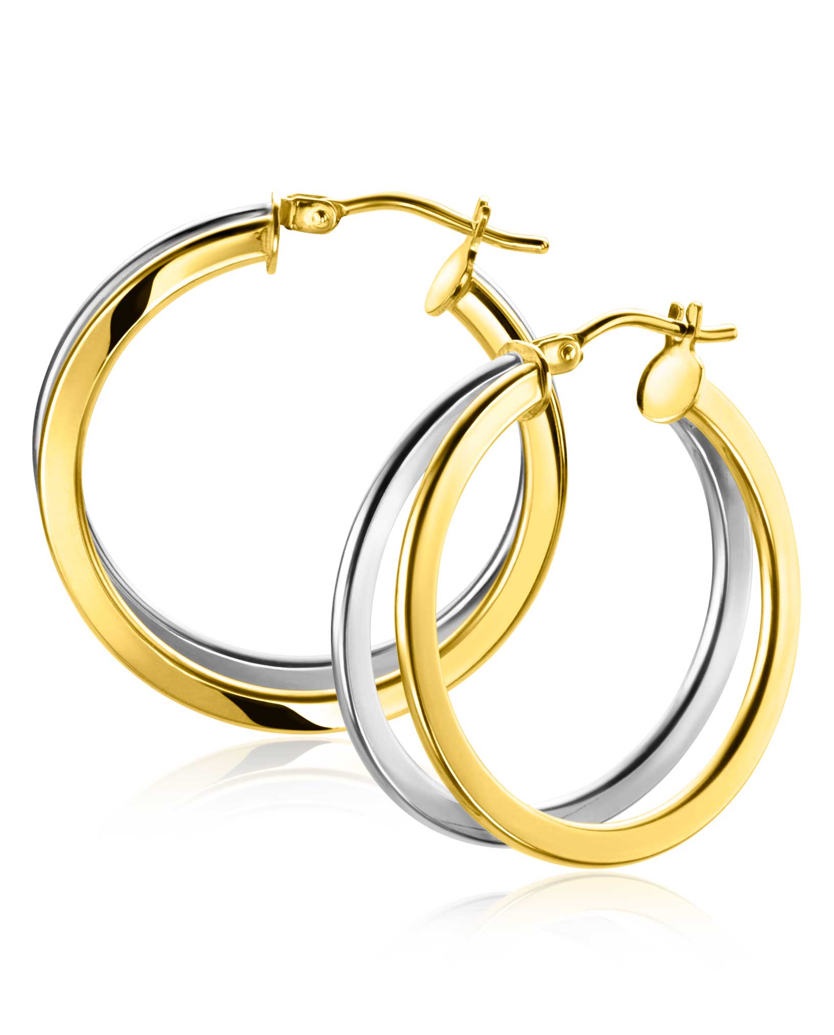 25mm ZINZI 14K Gold Bicolor Hoop Earrings Trendy Double Tube ZGO339B