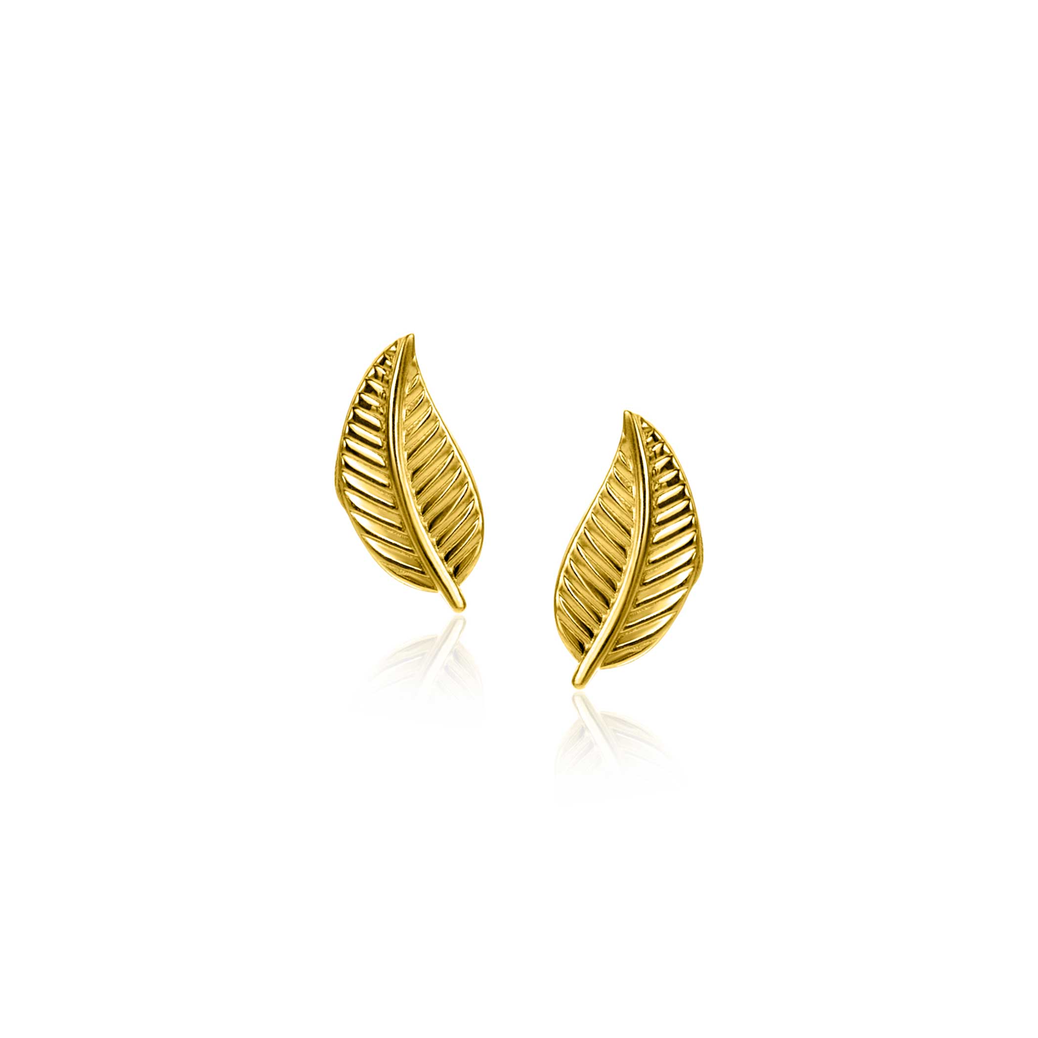 8mm ZINZI Gold 14 ct gold feather stud earrings ZGO522