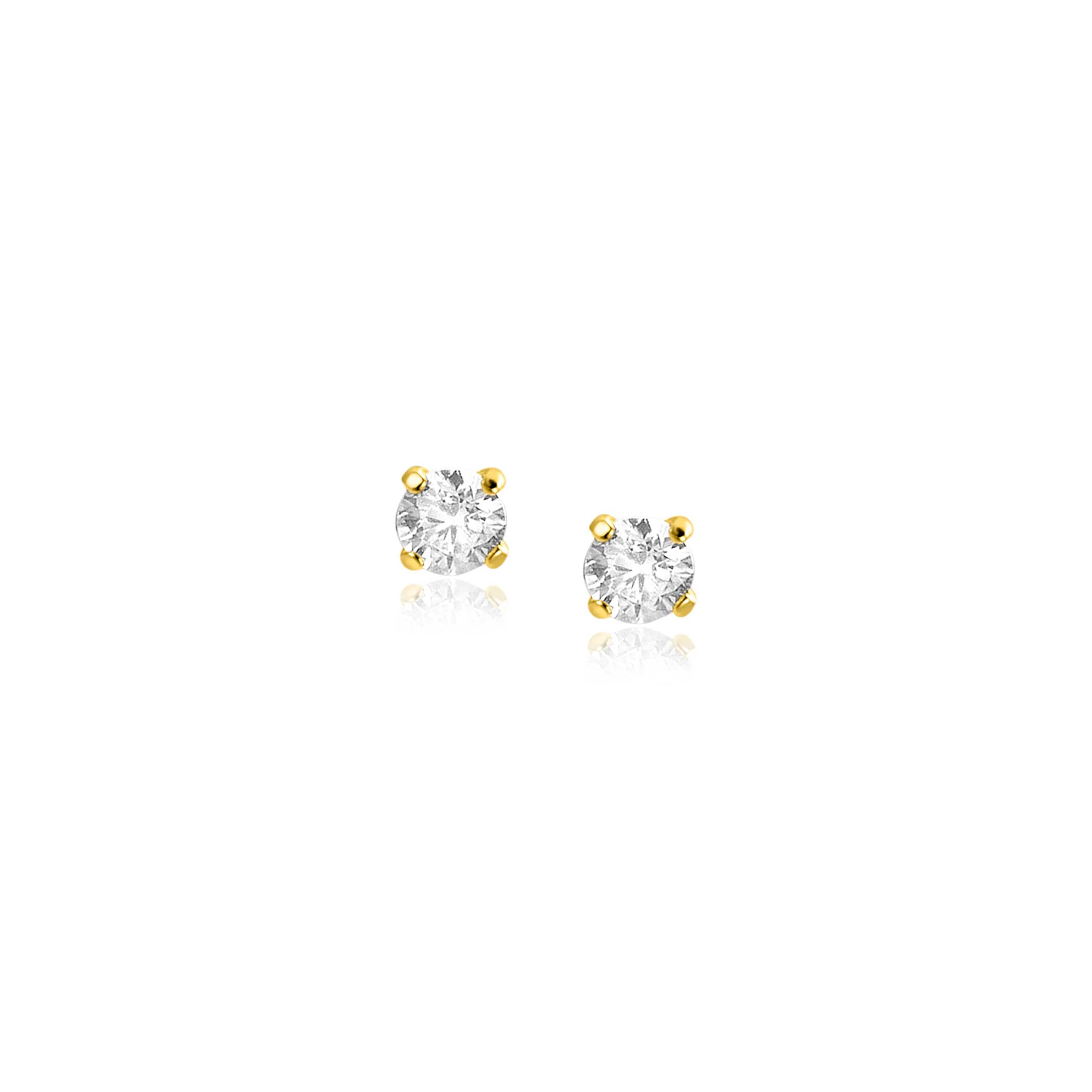 3mm ZINZI 14K Gold Stud Earrings White Zirconia in Prong Setting ZGO475