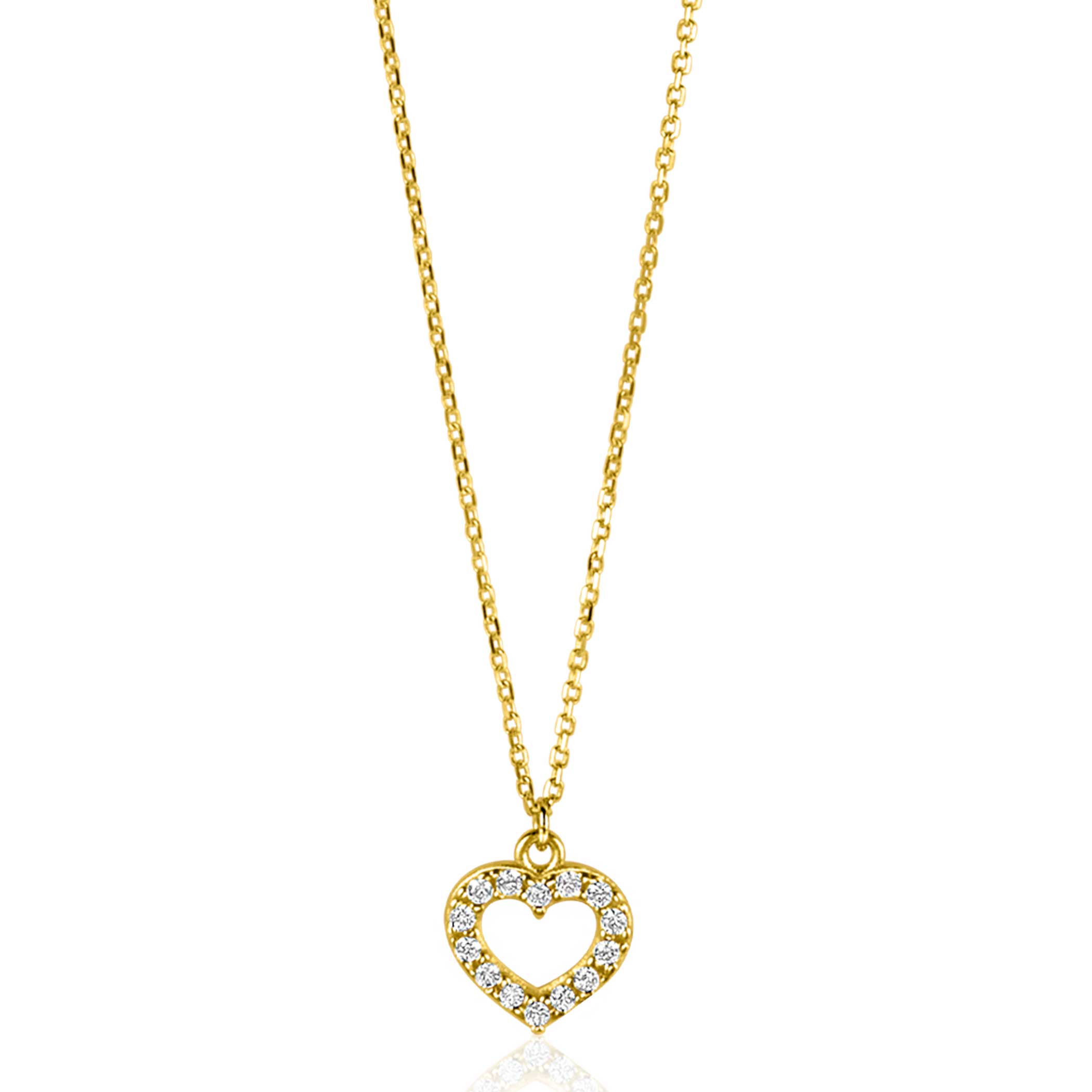 ZINZI 14K Gold Anchor Necklace Heart White Zirconias 7mm 40-42,5cm ZGC450