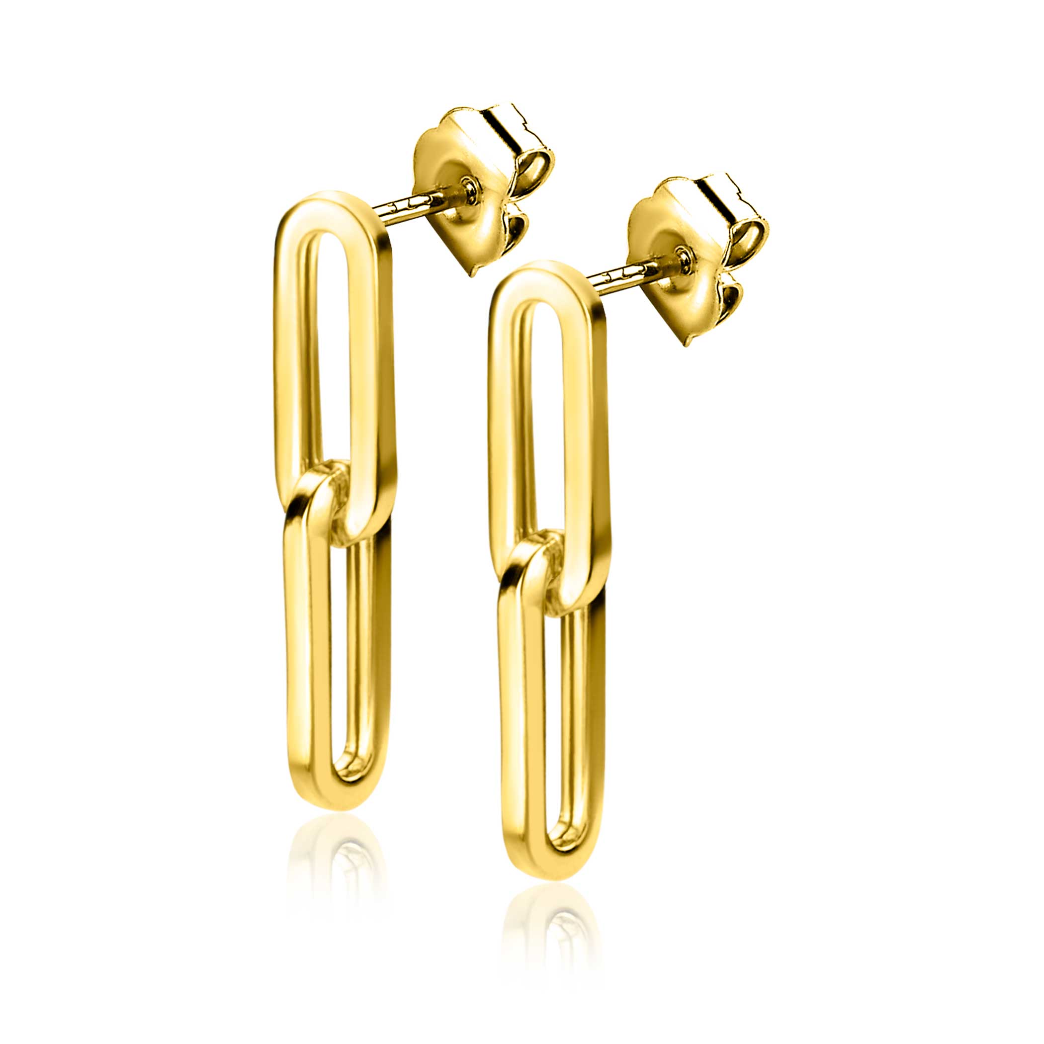 20mm ZINZI 14K Gold Stud Earrings 2 Trendy Paperclip Chains ZGO344