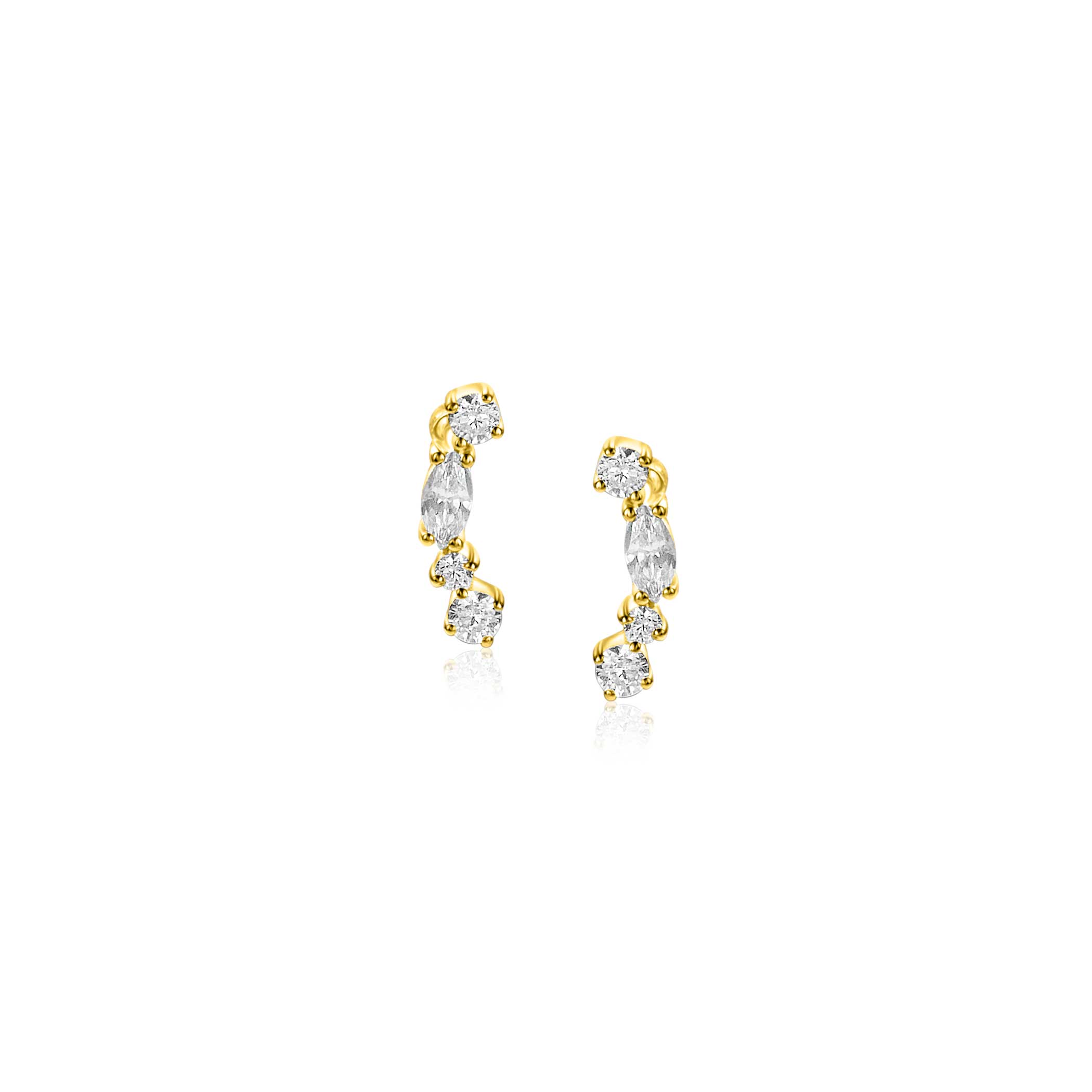 10mm ZINZI 14K Gold Fantasy Stud Earrings Square Drop White Zirconias ZGO464