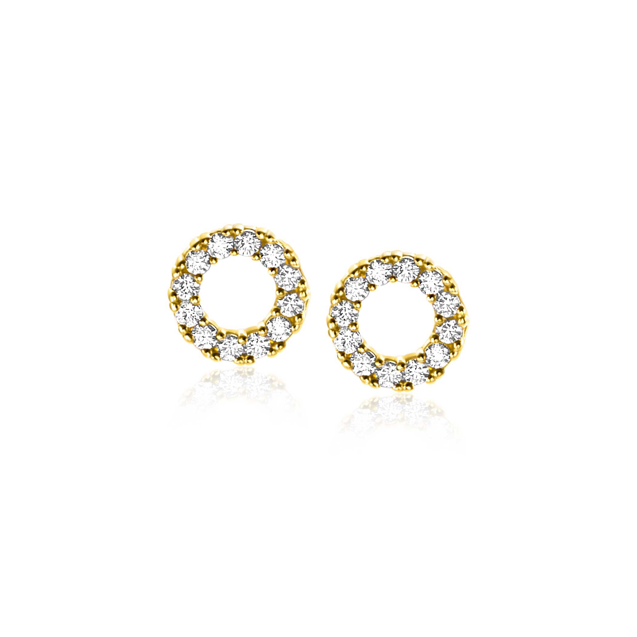 7mm ZINZI 14K Gold Stud Earrings Open Circle White Zirconias ZGO456