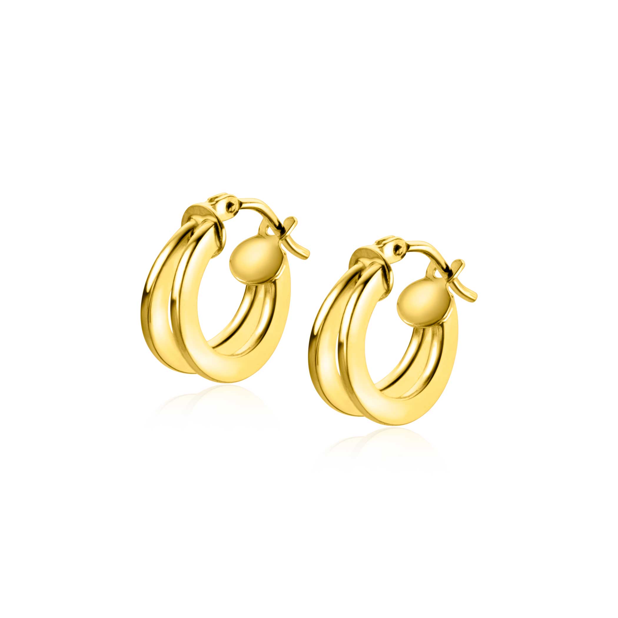 13mm ZINZI 14K Gold Hoop Earrings Trendy Double Tube ZGO337