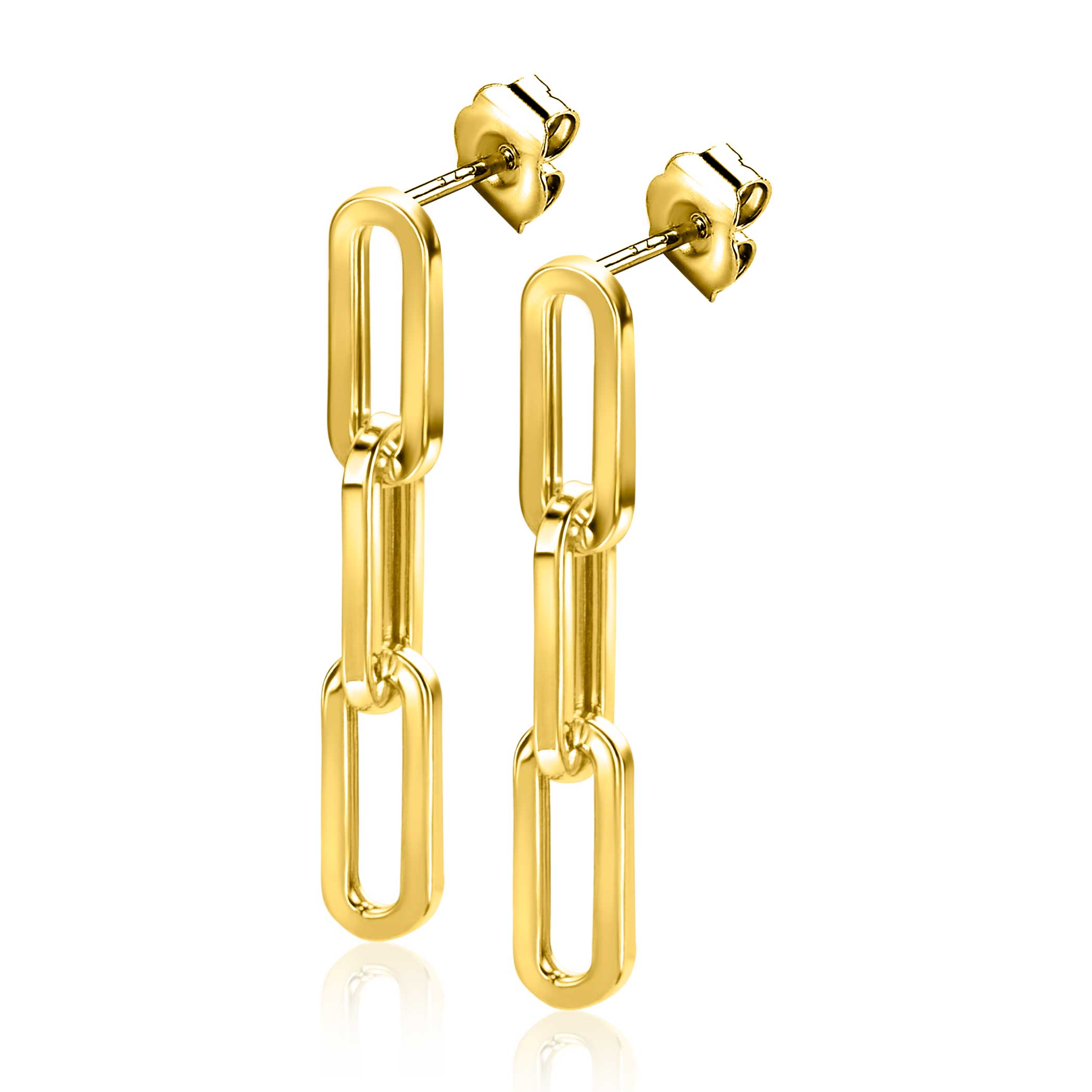 34mm ZINZI 14K Gold Stud Earrings 3 Trendy Paperclip Chains ZGO361