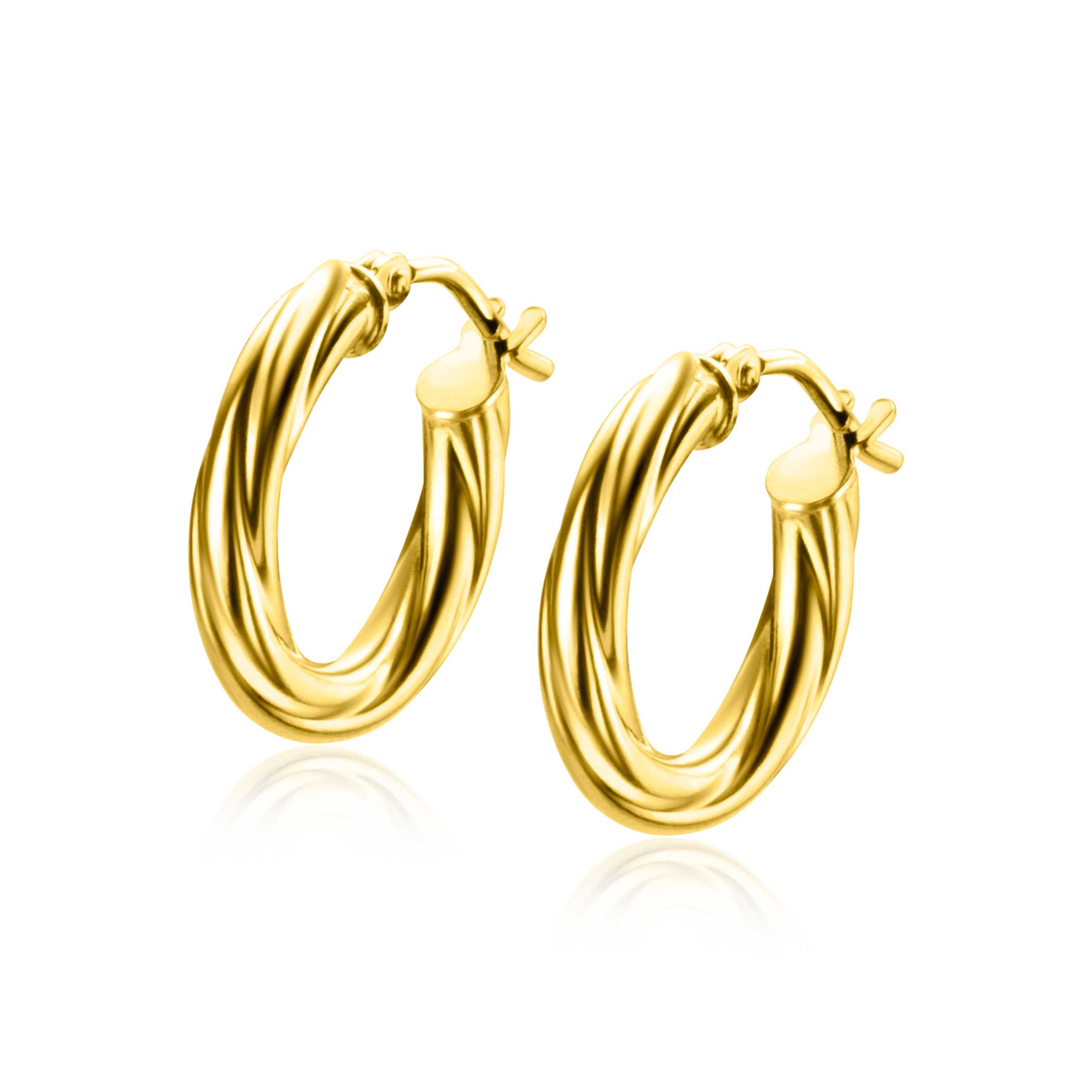 16mm ZINZI Gold 14K Gold Hoop Earrings Twisted Tube 3mm width ZGO324