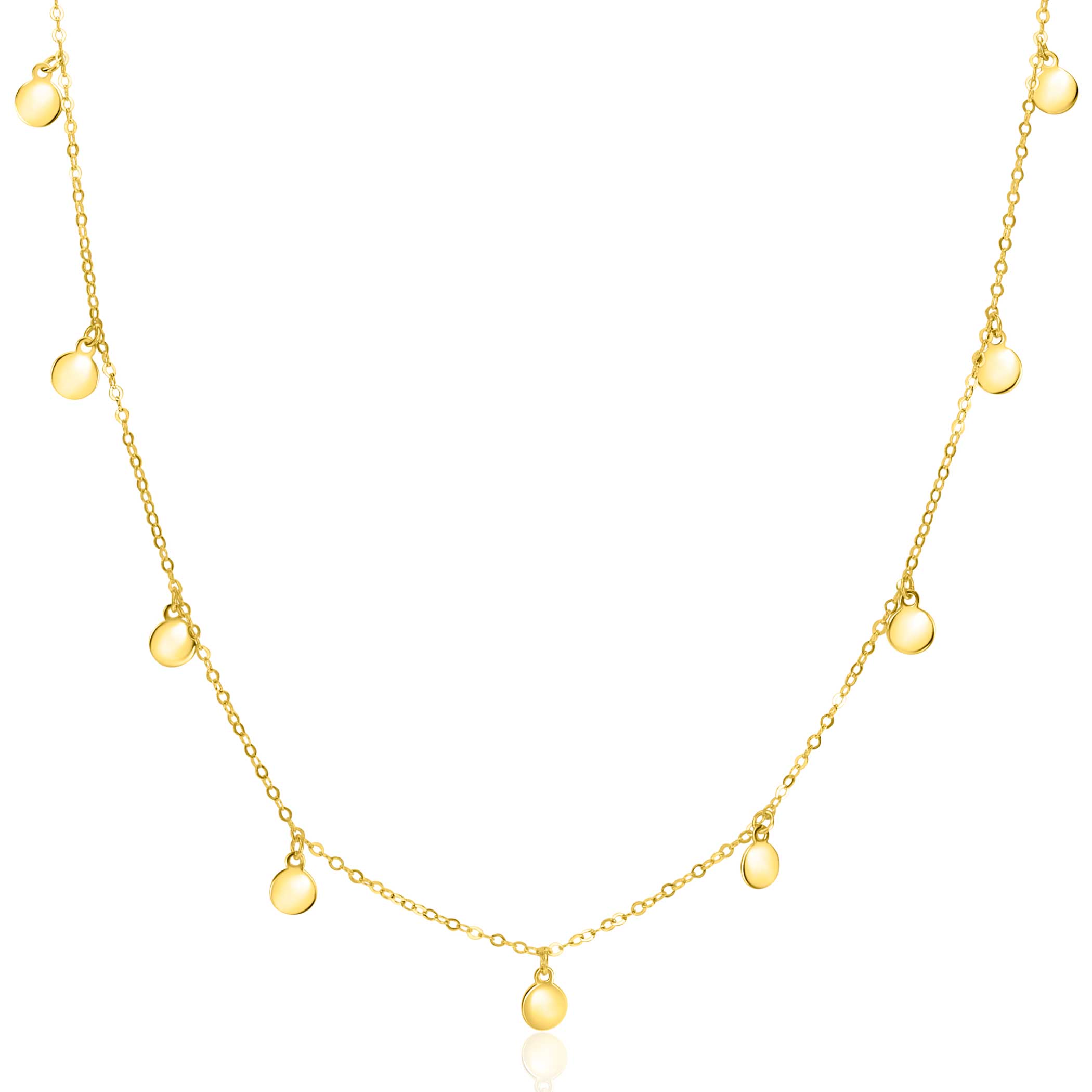 ZINZI Gold 14 karat gold necklace with 9 dangling circles 40-45cm ZGC488
