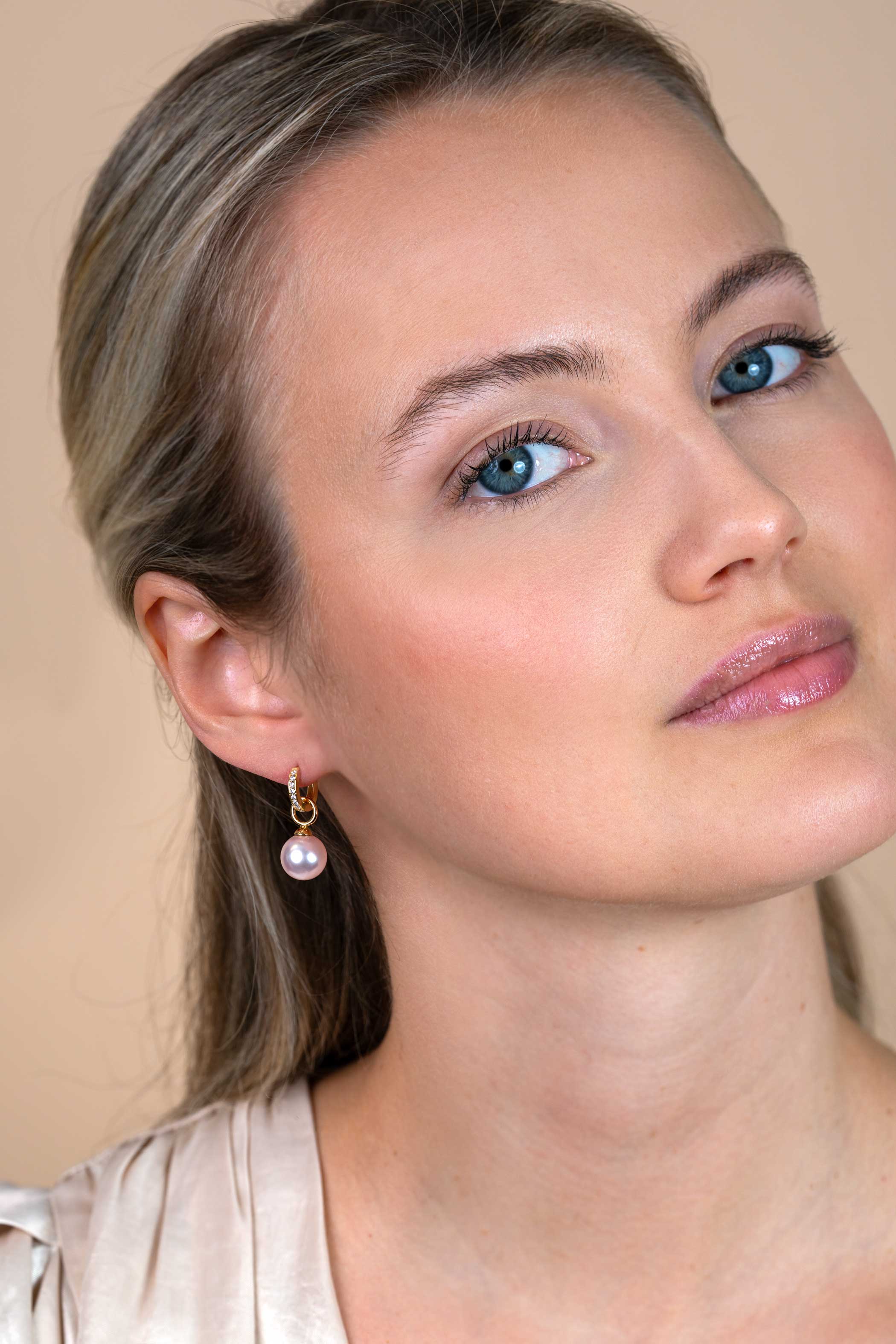 10mm ZINZI Gold 14-karat gold earring pendants with pink Swarovski crystal pearl, ZGCH002 (without hoops)