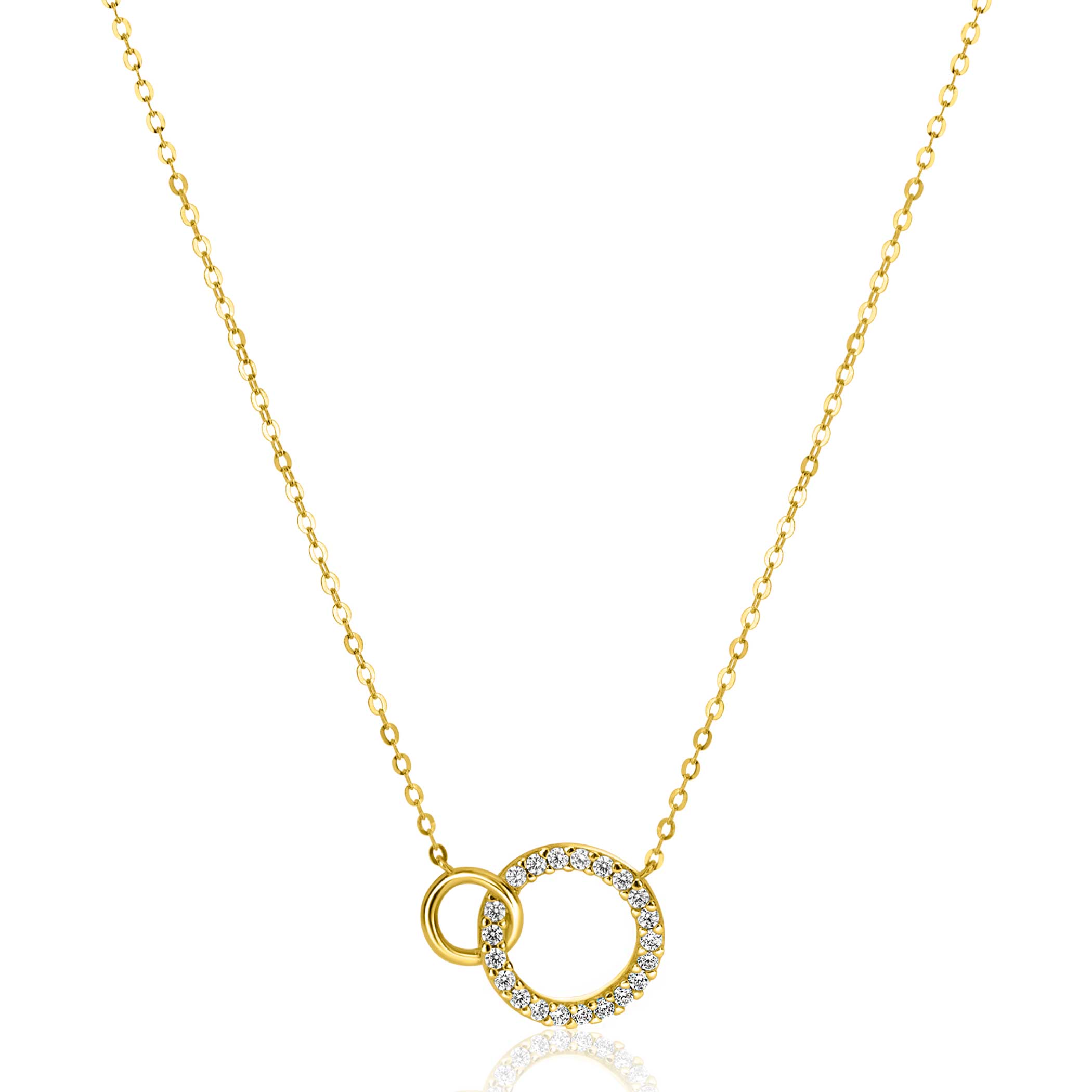 ZINZI 14K Gold Necklace 2 Connected Open Circles White Zirconias 40-43cm ZGC460