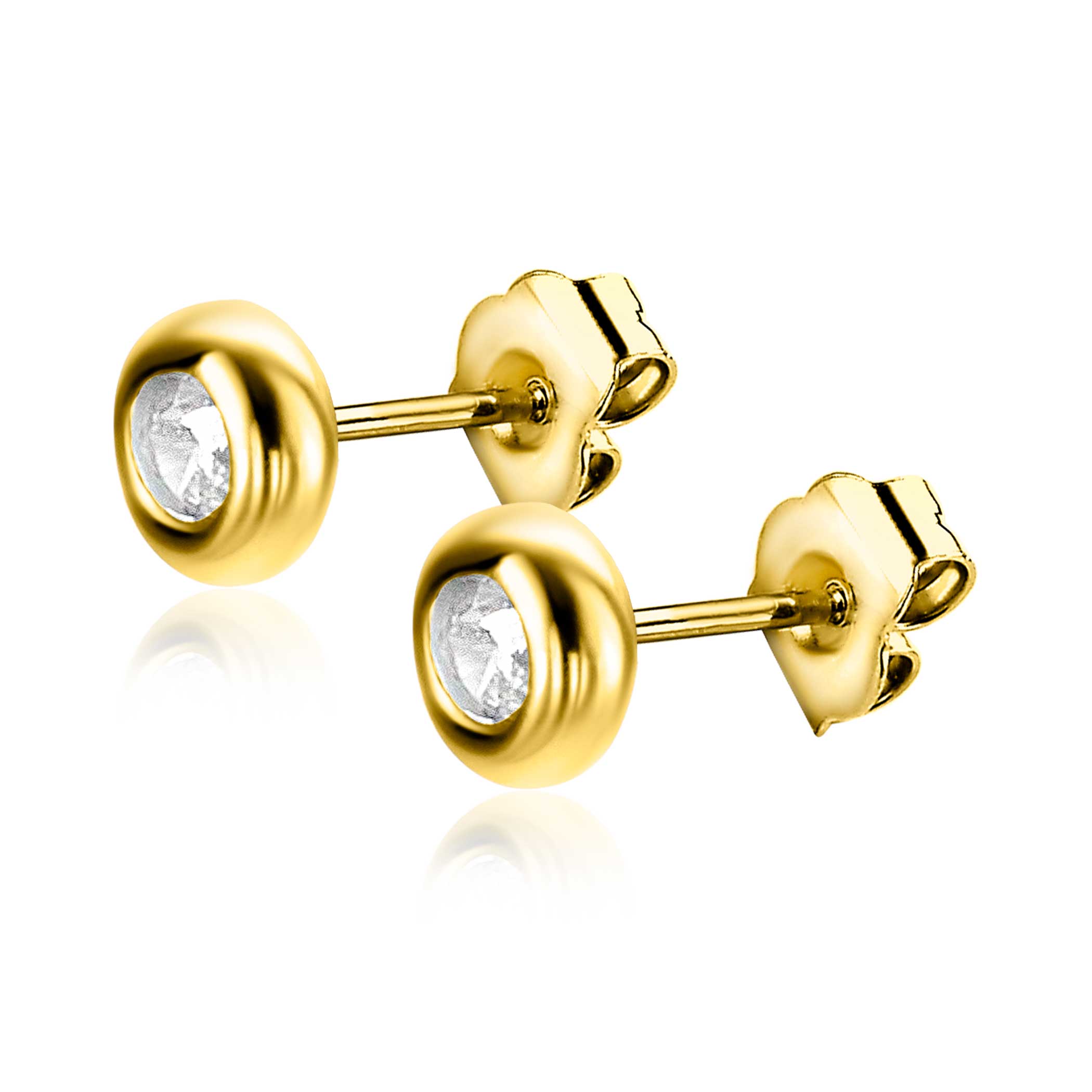 4,5mm ZINZI 14K Gold Stud Earrings Round White Zirconia ZGO318