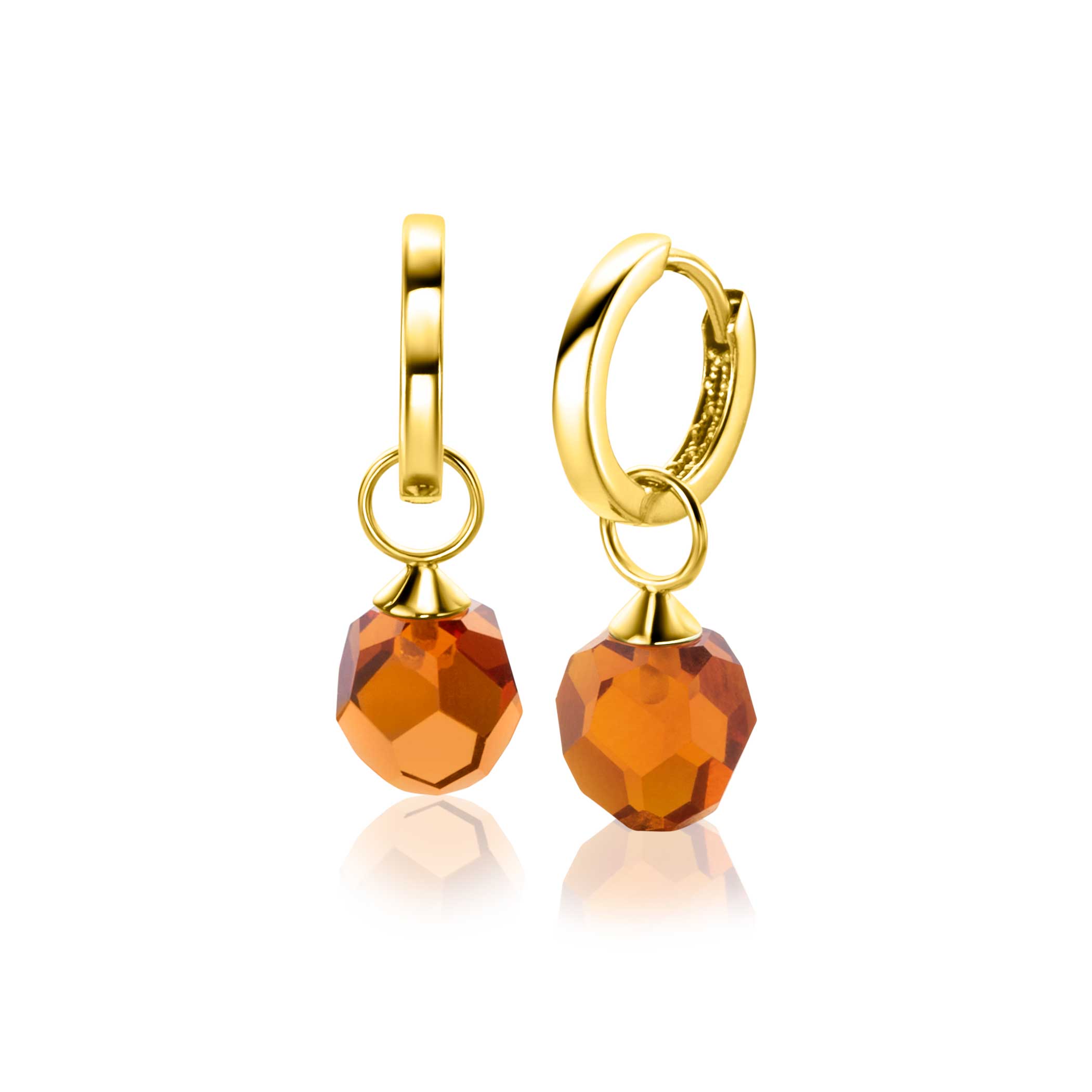 ZINZI 14K Gold Earrings Pendants Brown Beads 8mm ZGCH144BR (excl. hoop earrings)