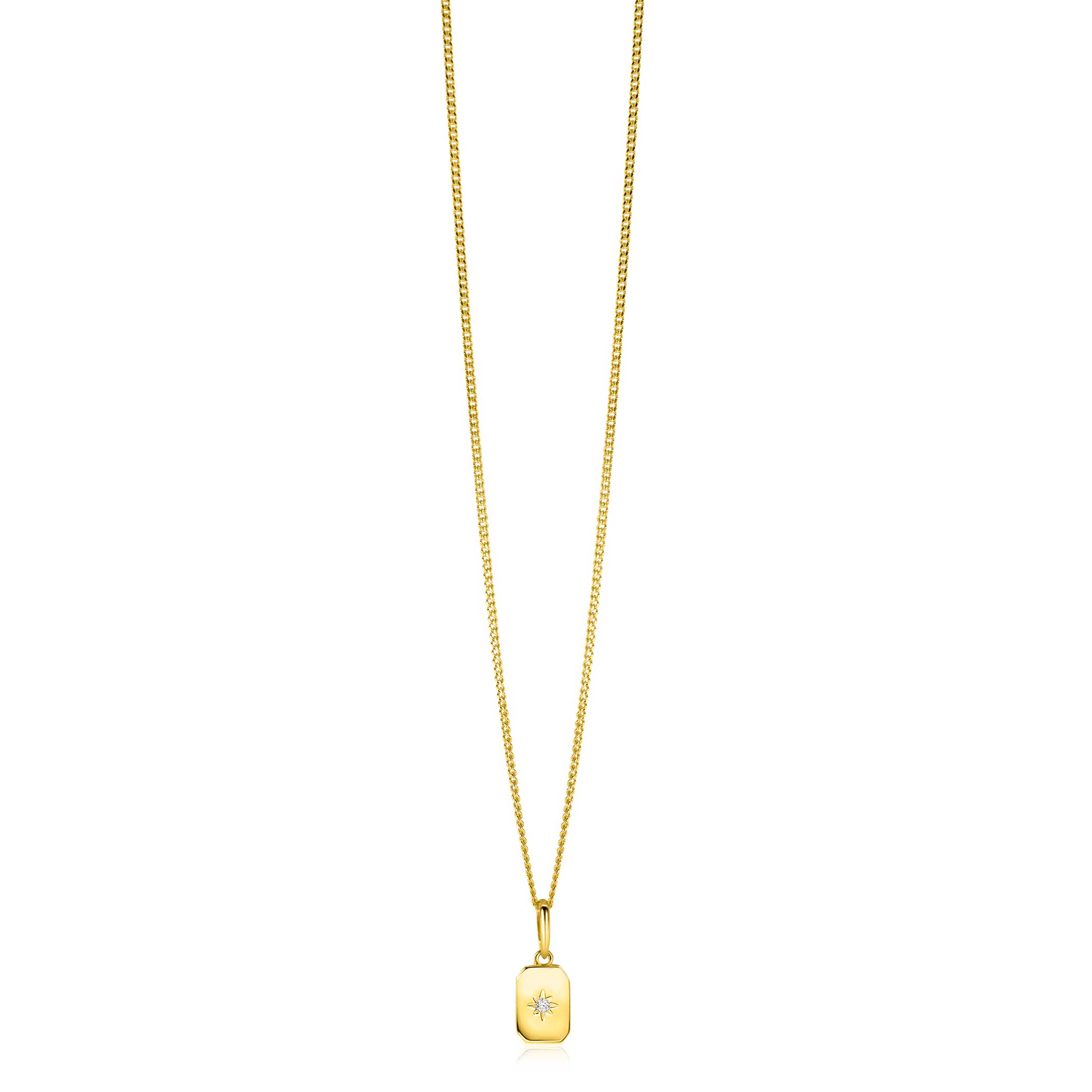 14mm ZINZI Gold 14K gold pendant with rectangular plate and star setting white zirconia ZGH510 (without necklace)