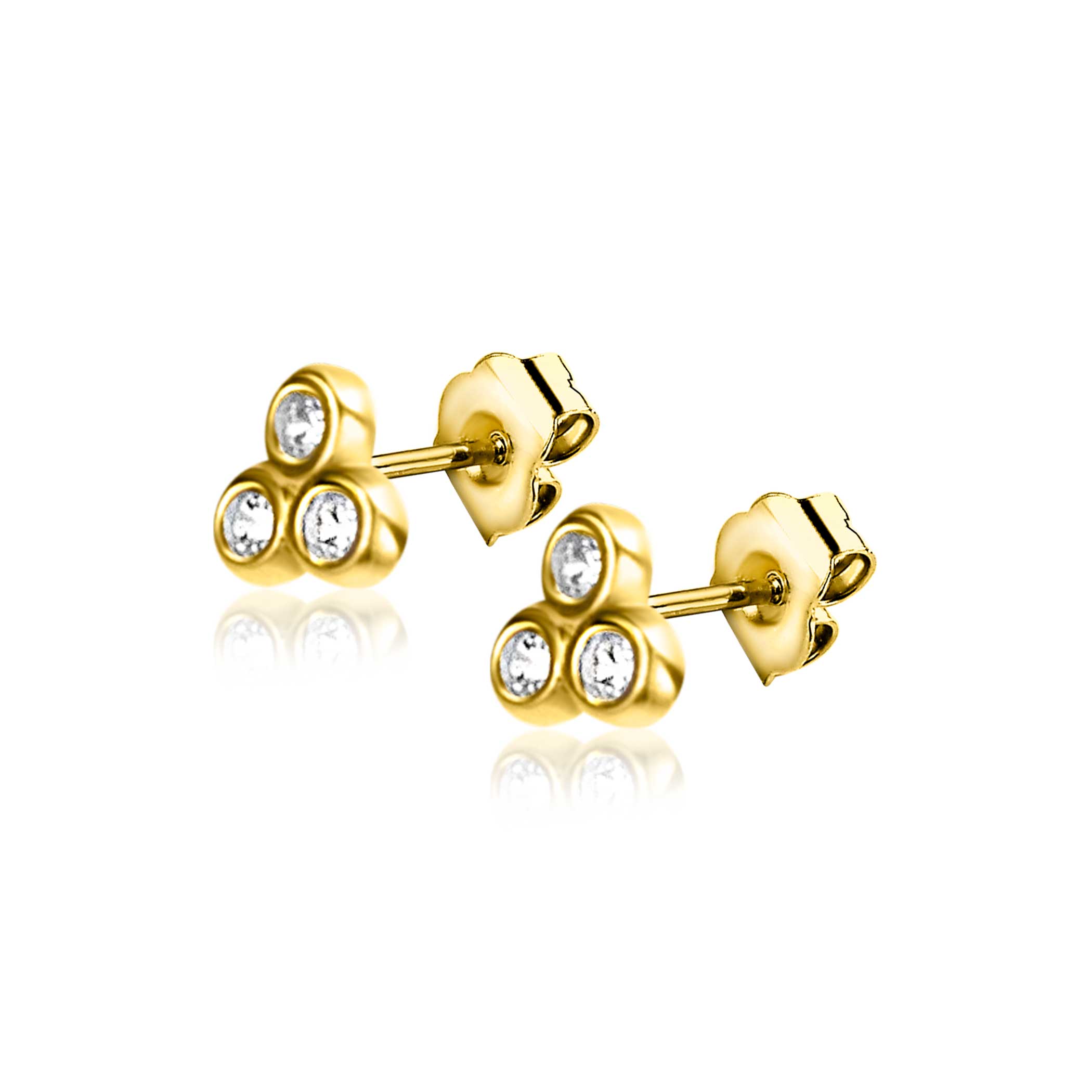 3mm ZINZI 14K Gold Stud Earrings Triangle 3 White Zirconias ZGO412
