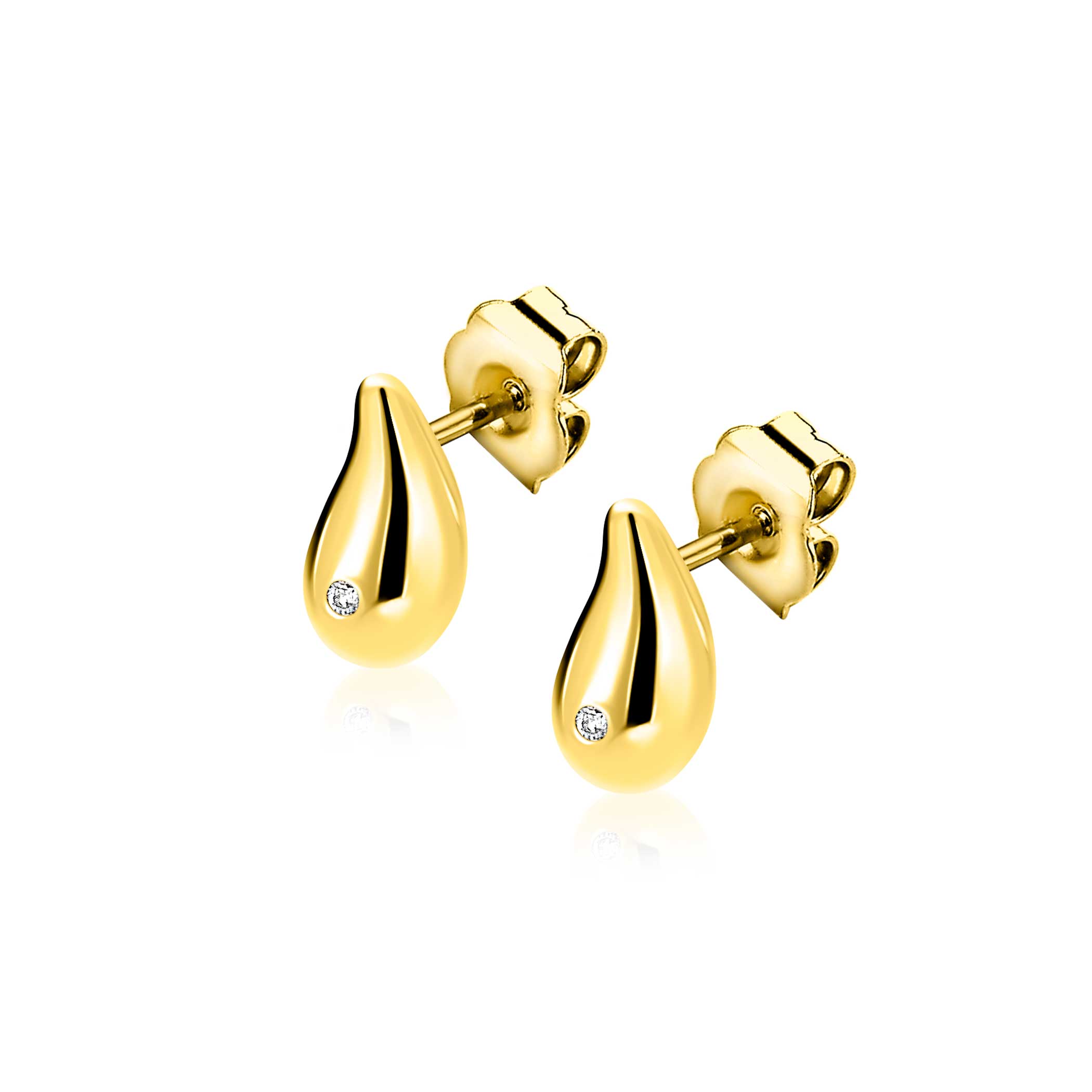 ZINZI GOLD oorknopje druppelvorm met zirconia
