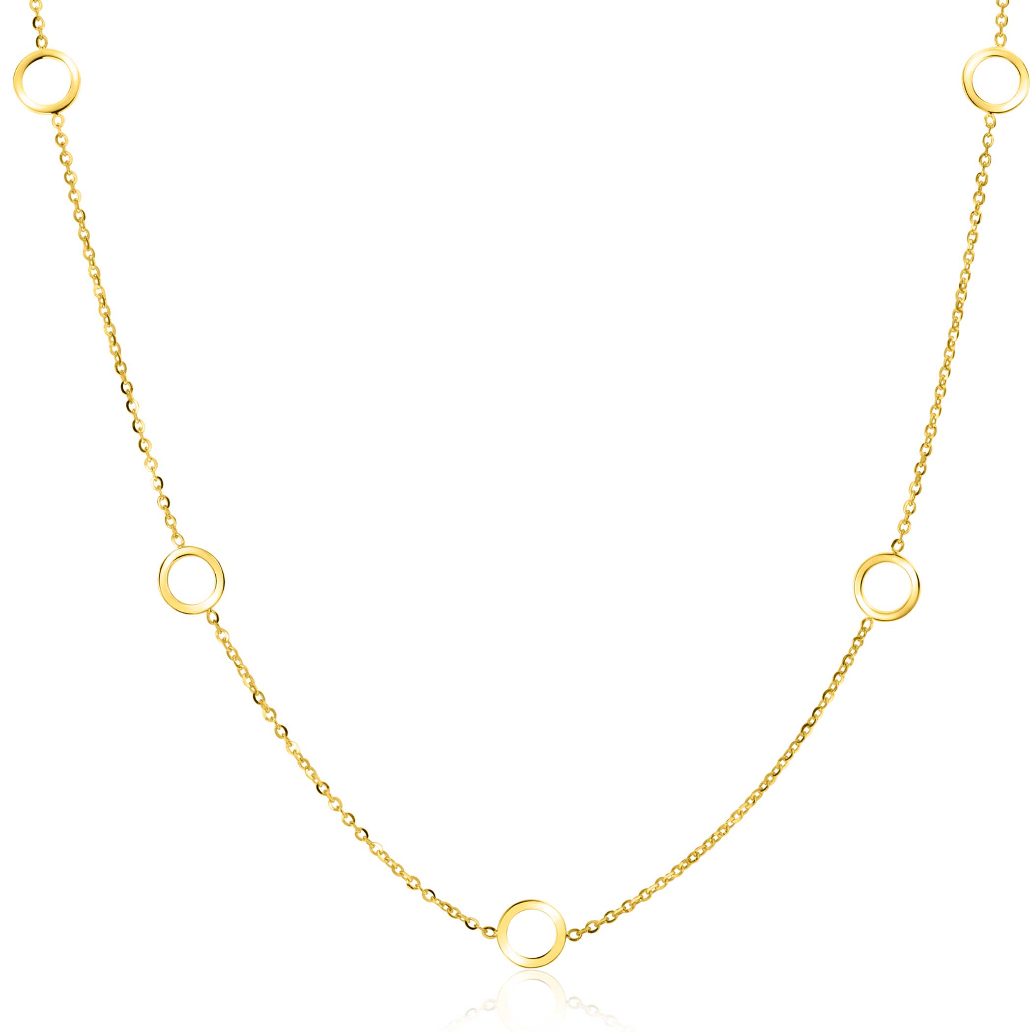 ZINZI 14K Gold Necklace Rolo Chain 7 Small Open Circles 6,5mm width 42-45cm ZGC445