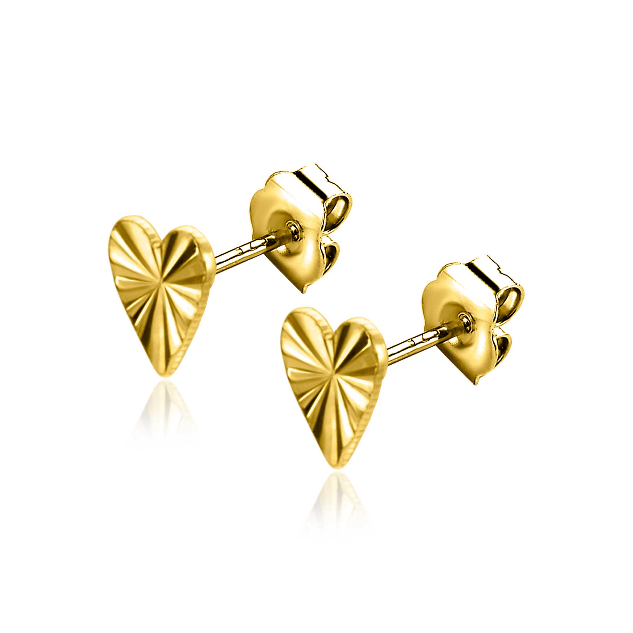 5mm ZINZI 14K Gold Stud Earrings Heart with Sun Rays ZGO340