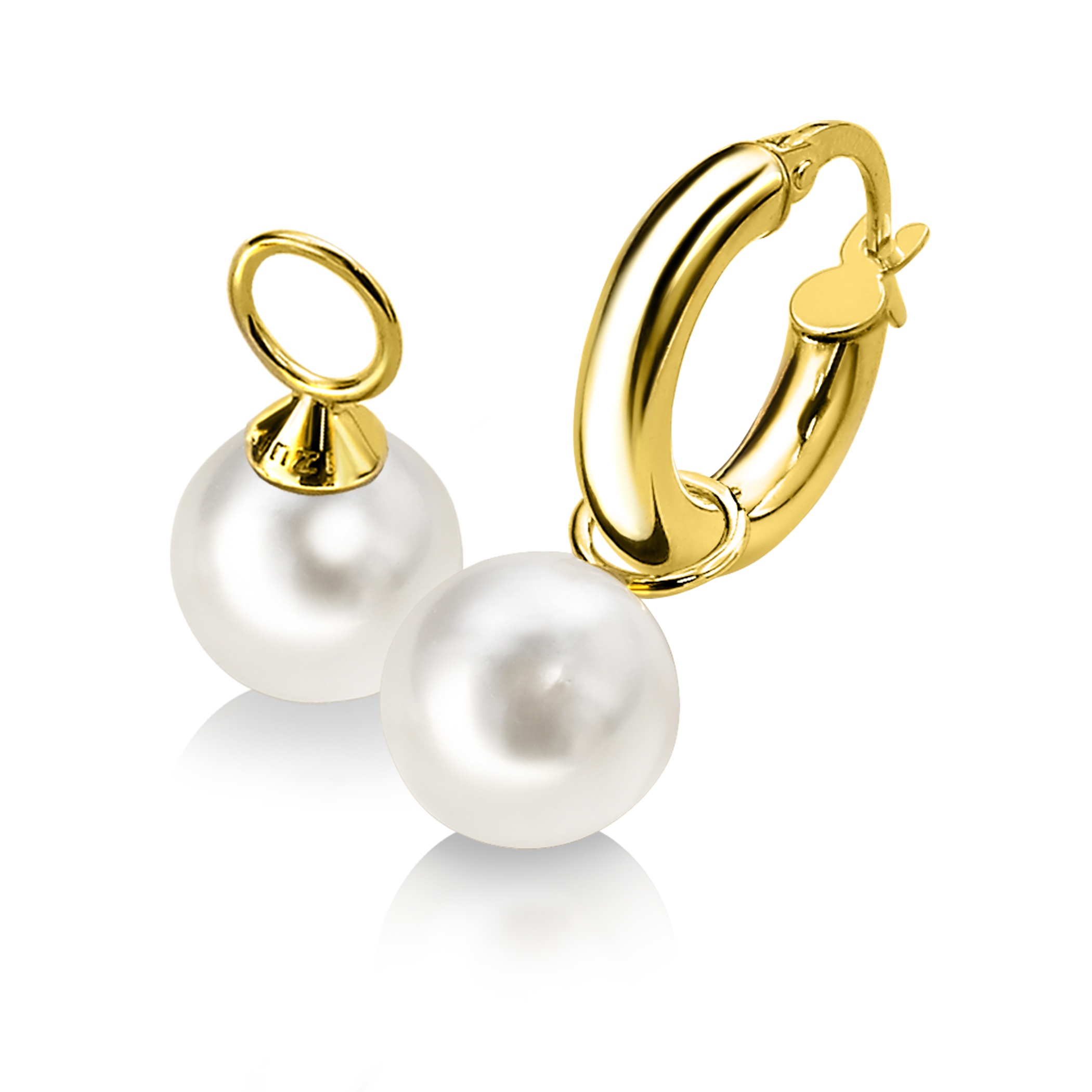 ZINZI 14K Gold Earrings Pendants Pearl White 8mm ZGCH144 (excl. hoop earrings)