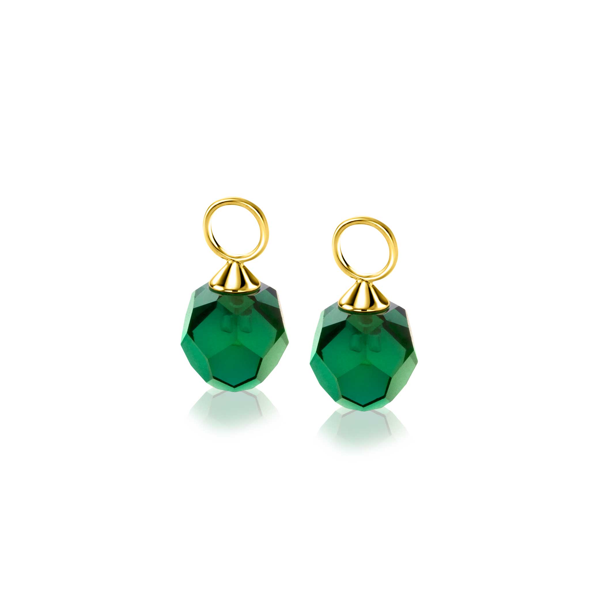 ZINZI 14K Gold Earrings Pendants Green Beads 8mm ZGCH144G (excl. hoop earrings)