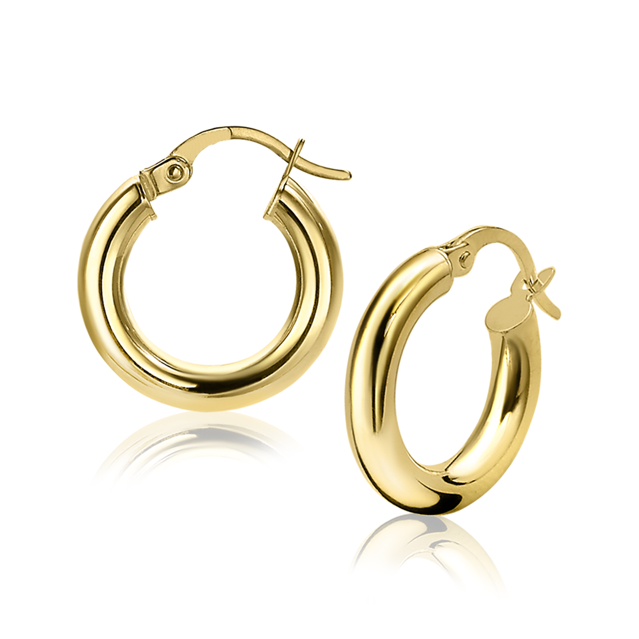ZINZI 14K Gold Hoop Earrings Round Tube 15 x 3mm ZGO130