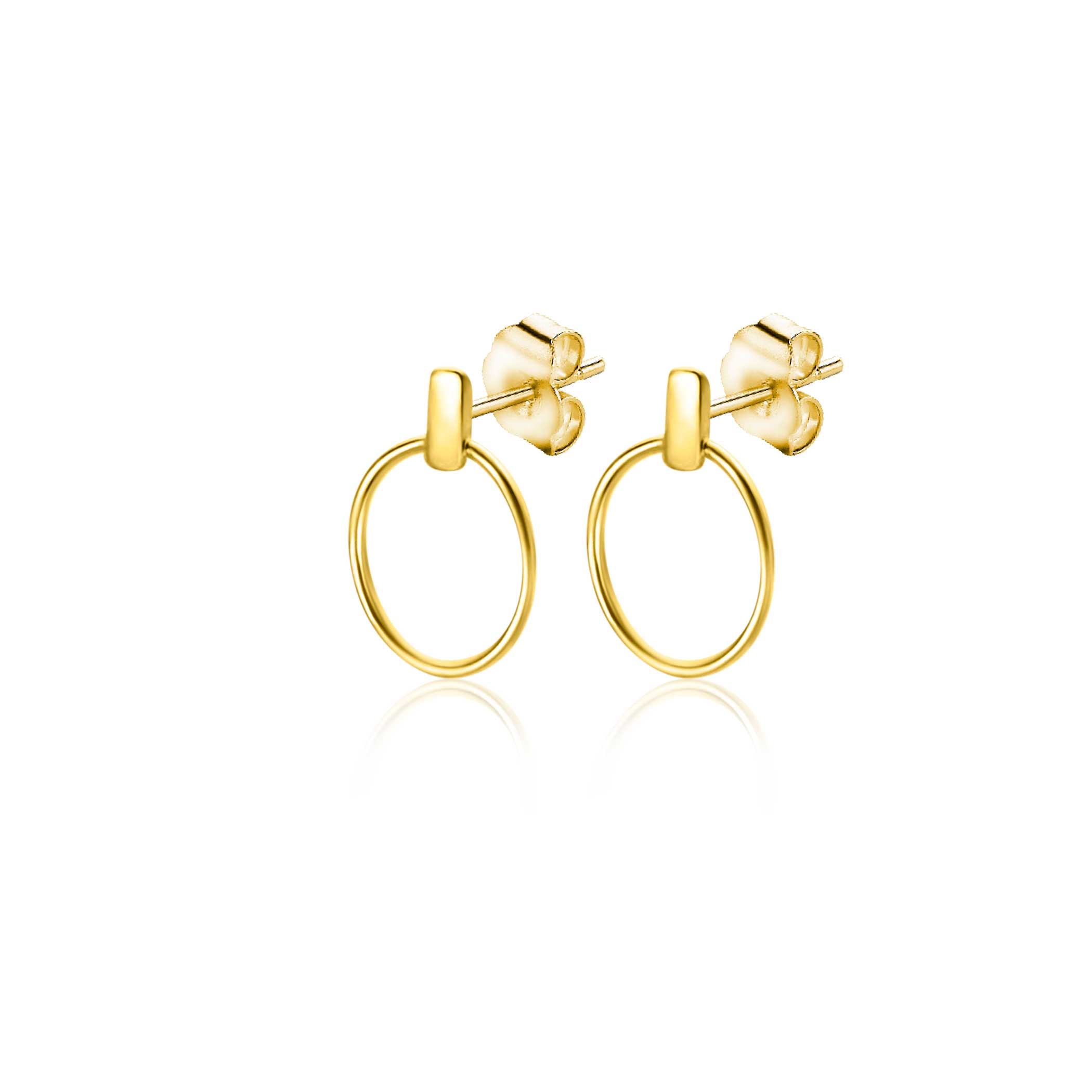 9mm ZINZI 14K Gold Stud Earrings Open Circle and Small Bar ZGO404