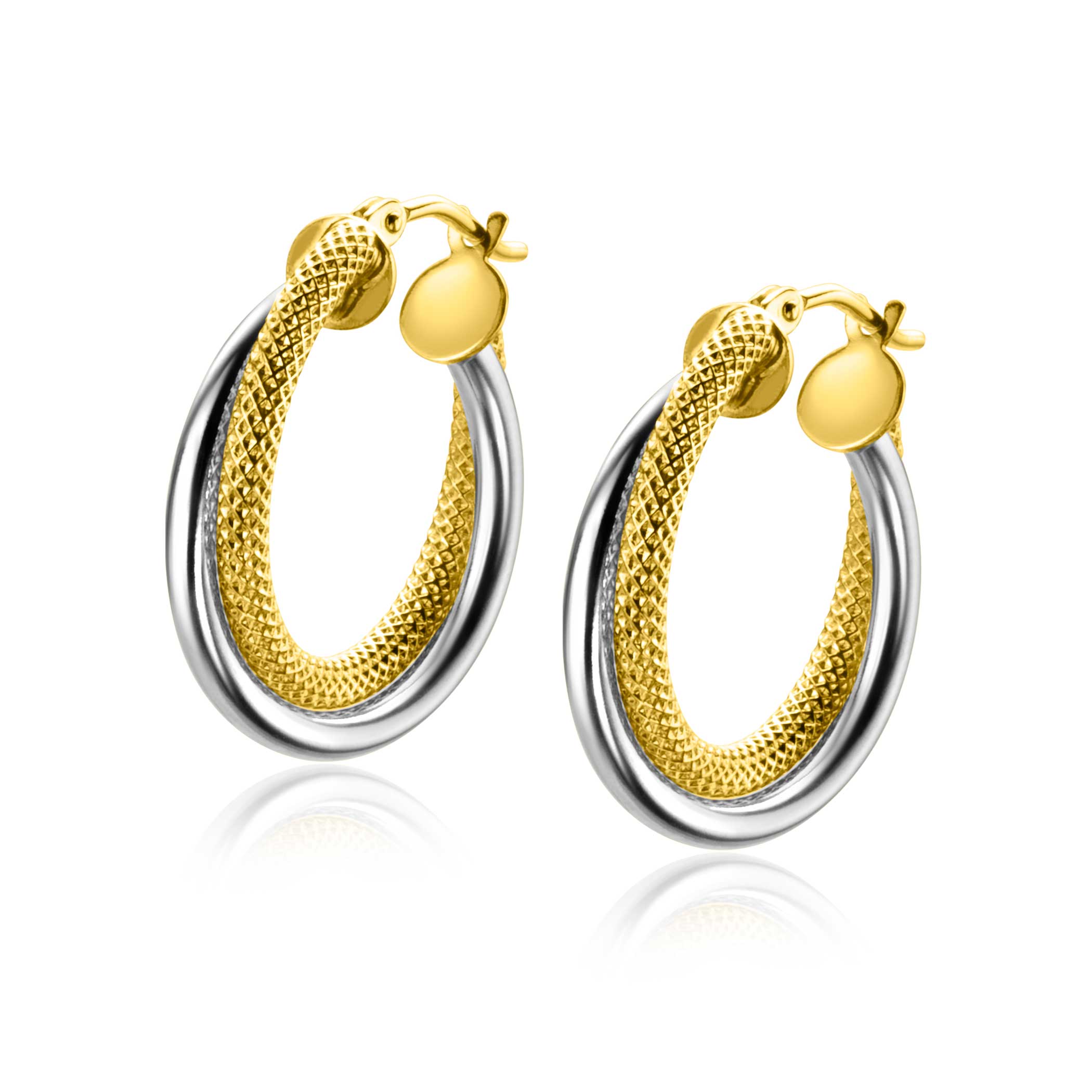 19mm ZINZI 14K Gold Bicolor Hoop Earrings 2 Intertwined Tubes ZGO336