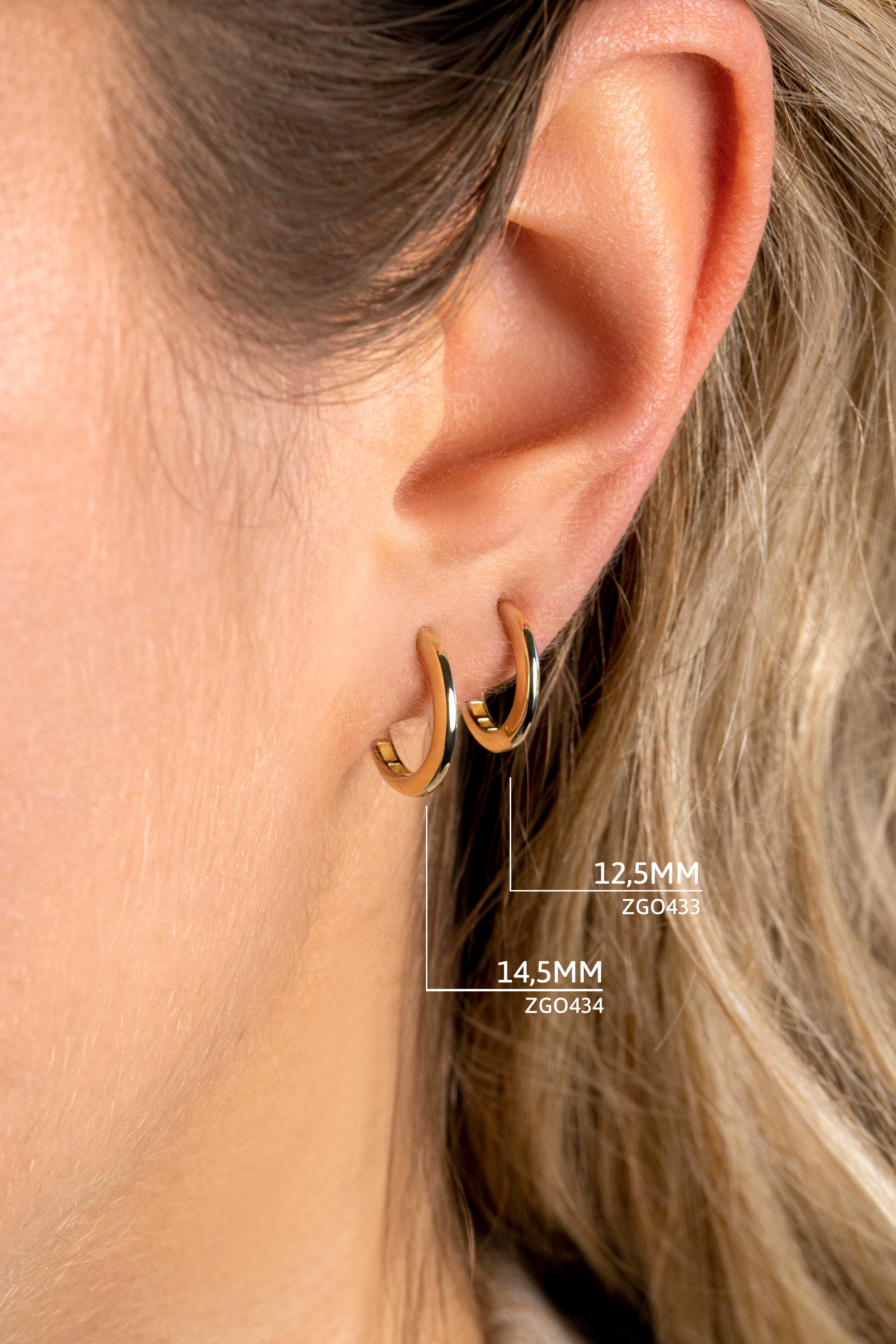 12,5mm ZINZI 14K Gold Hoop Earrings Small Round Tube 1,8mm width ZGO433