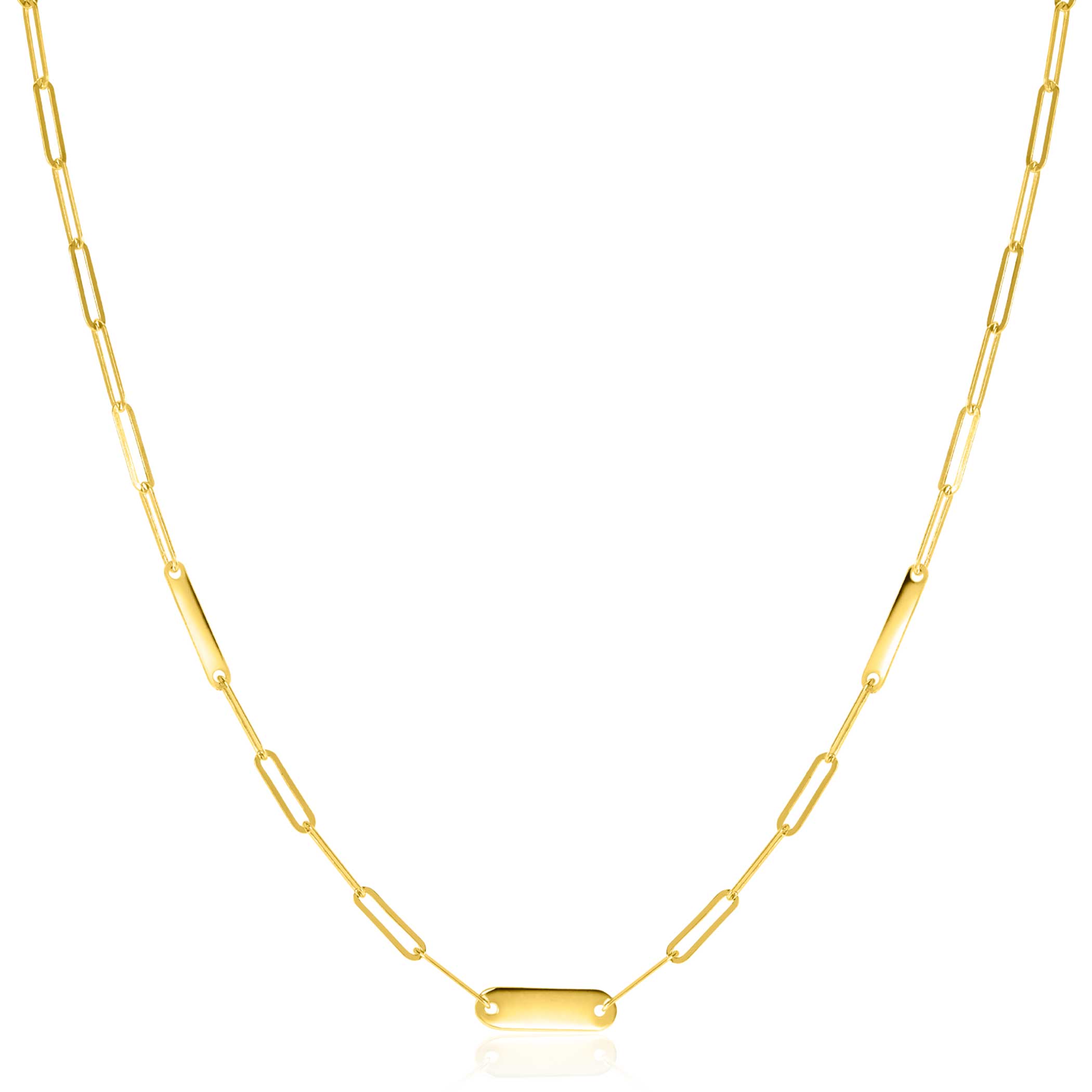 ZINZI 14K Gold Paperclip Chain Necklace 3 Small Bars 45cm ZGC443
