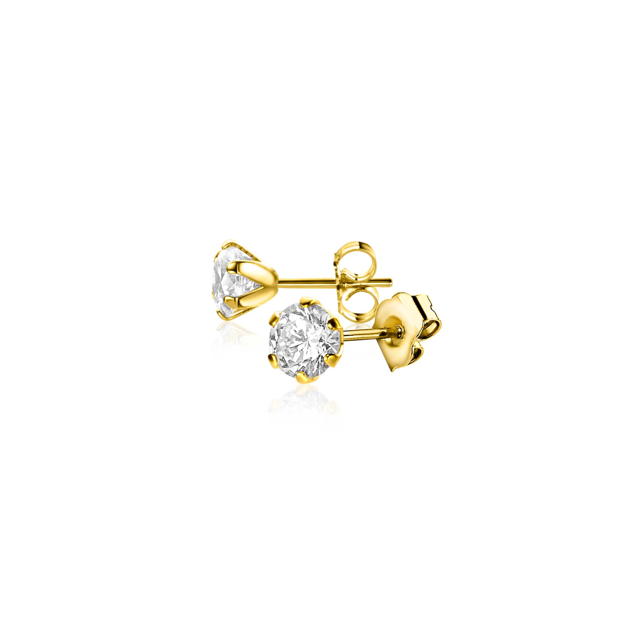 4mm ZINZI 14K Gold Stud Earrings White Zirconia ZGO455